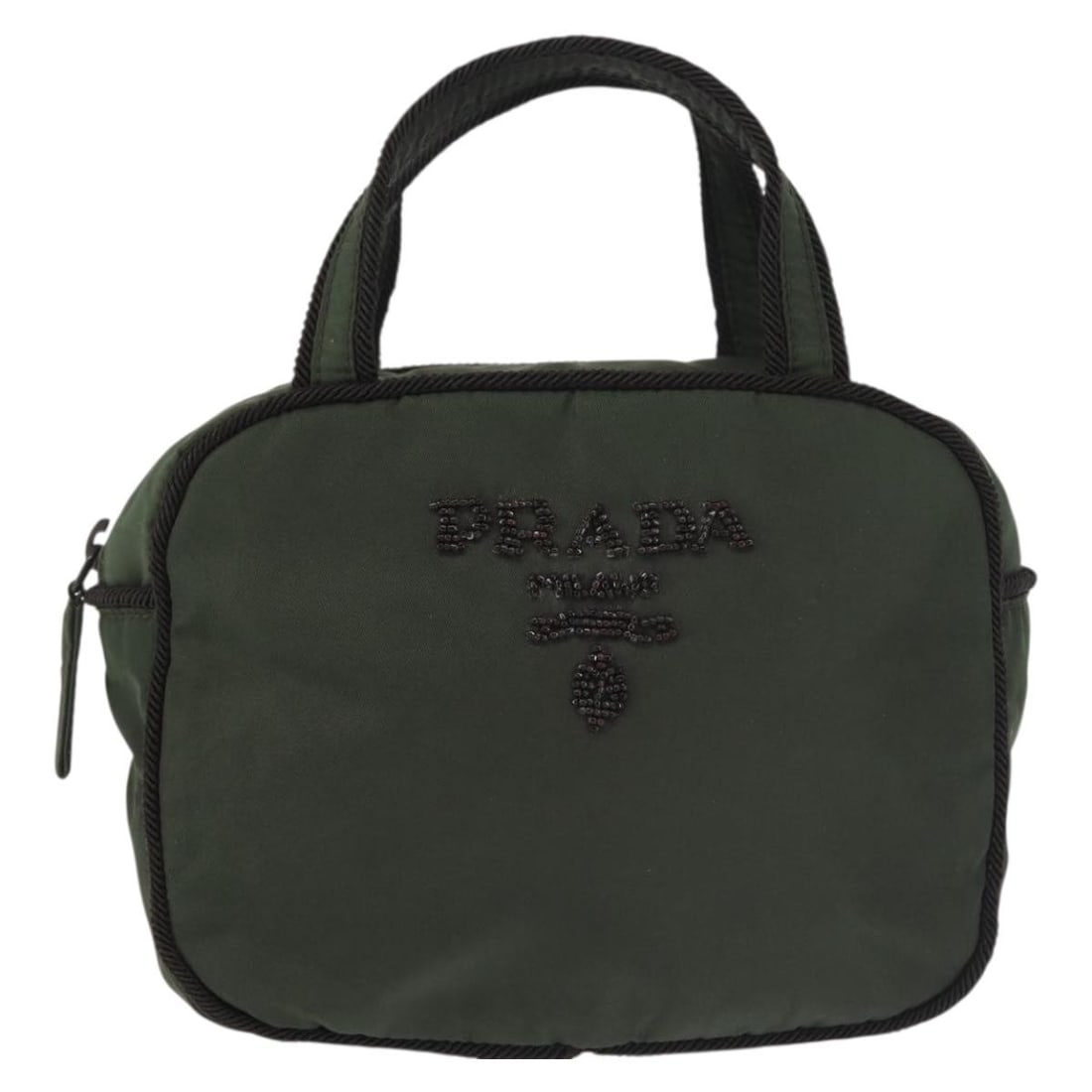 Khaki Tessuto Nylon Shoulder Bag by Prada Italy: Khaki Tessuto Nylon Shoulder Bag by Prada Italy This Prada vintage handbag is crafted from durable khaki nylon and is designed for women. It features a classic silhouette with practical dimensions, ma