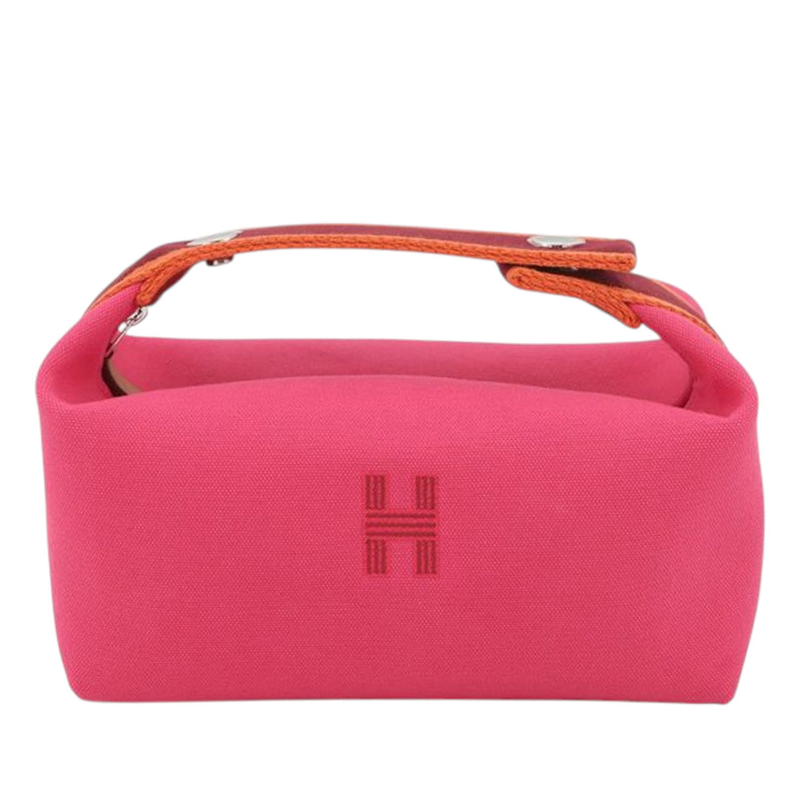 Hermes Bride-A-Brac Pink Canvas Small Organizer Pouch with Handle: Hermes Bride-A-Brac Pink Canvas Small Organizer Pouch with Handle This Hermes Small Toile Bride-A-Brac Case features a pink canvas body, a flat handle, a top zip closure, and interior slip pockets. Th