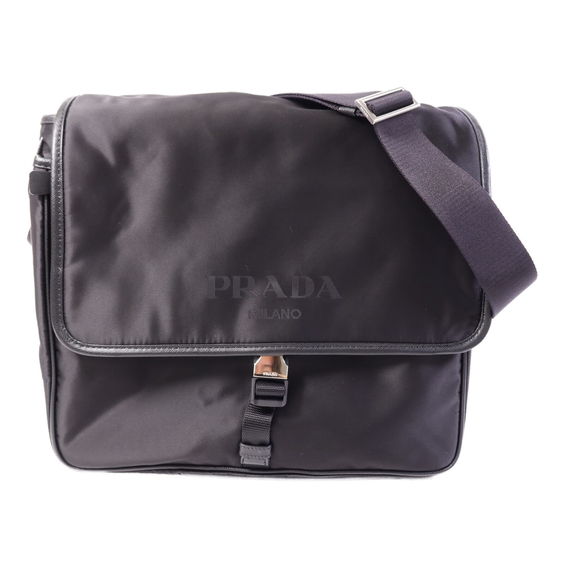 Prada Black Nylon 2VD1662FMOF0002 Shoulder Bag with Silver Hardware: Prada Black Nylon 2VD1662FMOF0002 Shoulder Bag with Silver Hardware This Prada shoulder bag features a sleek black nylon exterior with a regular size design. Crafted in Italy, the bag offers a modern