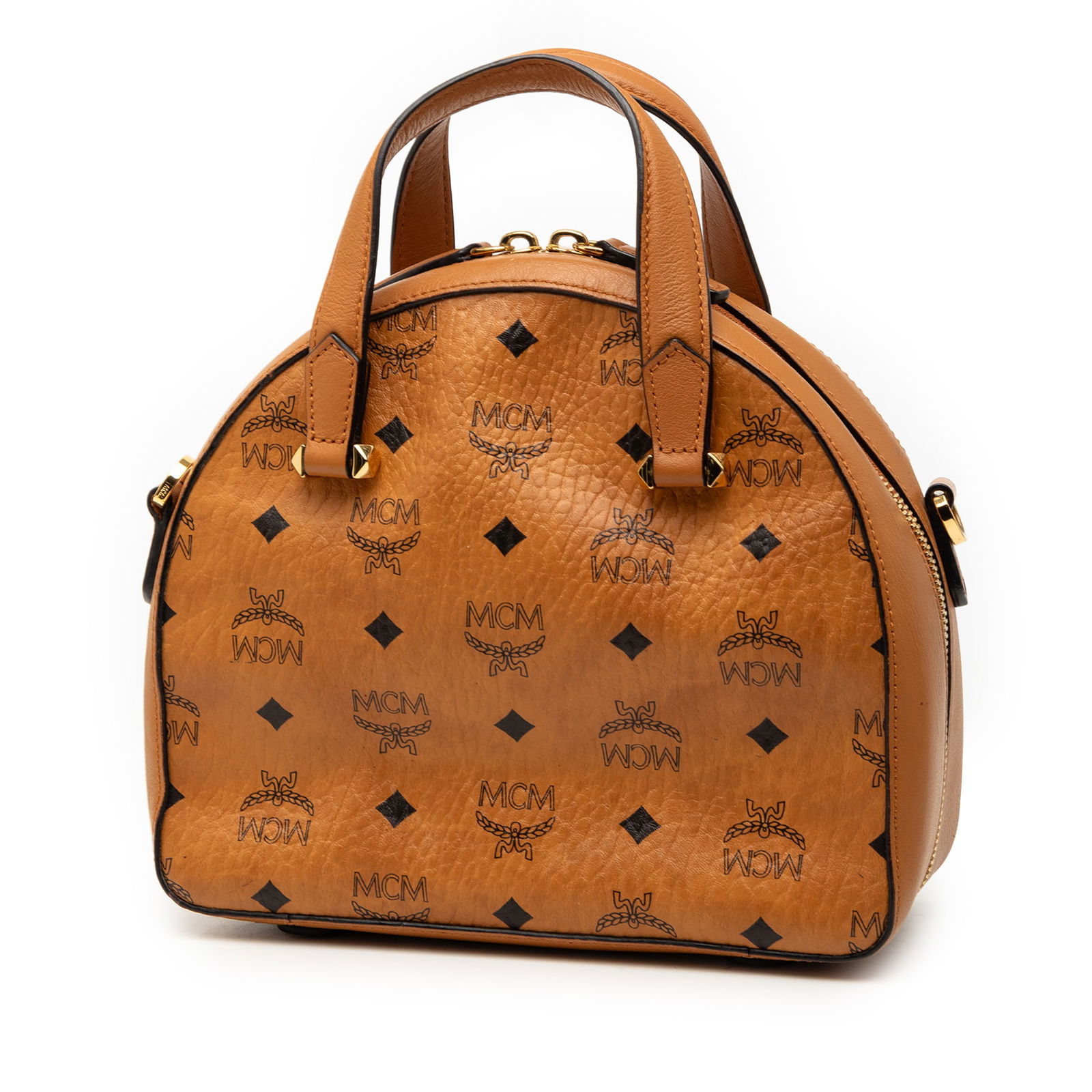 MCM Visetos Essential Disco Brown Coated Canvas Satchel with Strap - 2