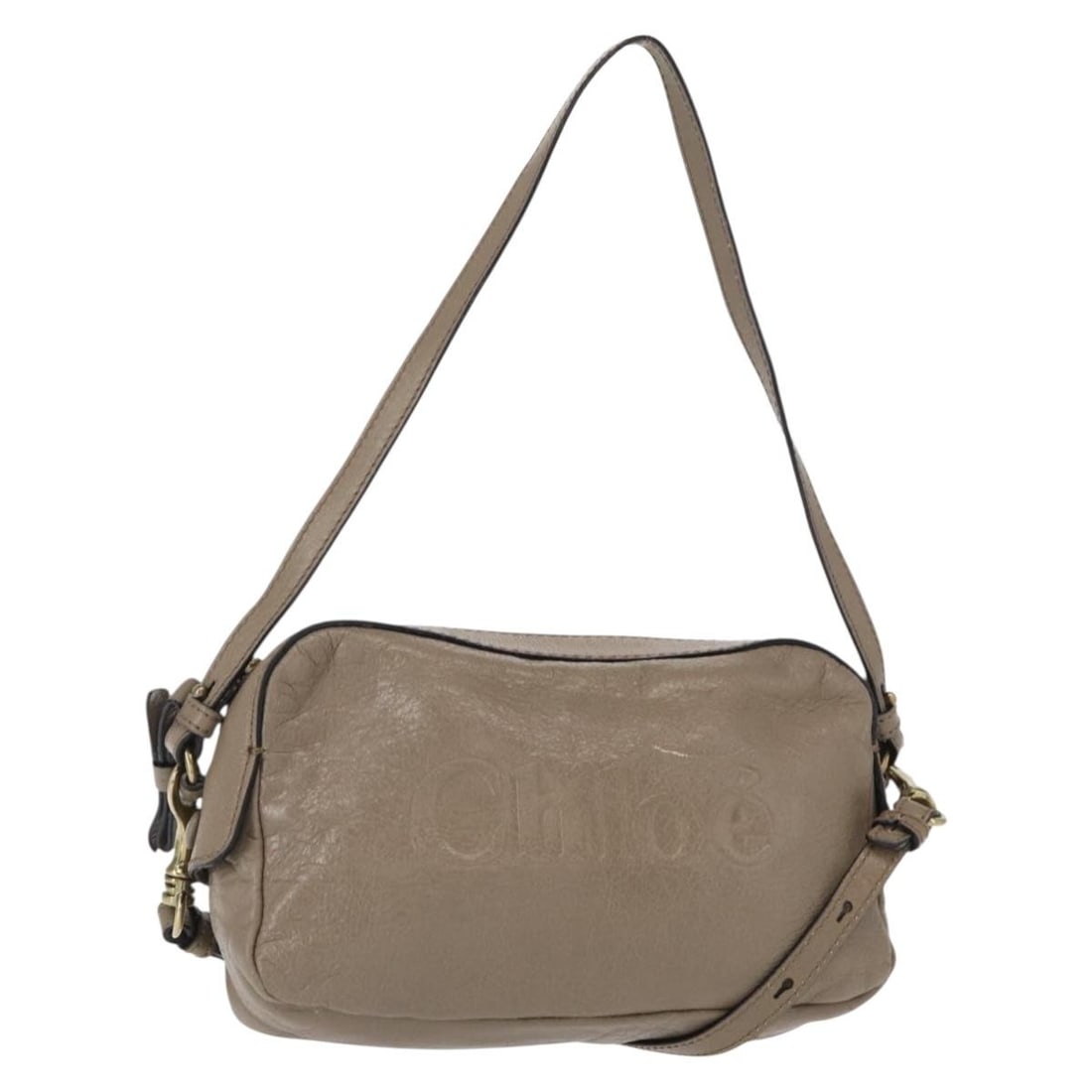 Gray Leather Vintage Chloe Shoulder Bag for Women: Gray Leather Vintage Chloe Shoulder Bag for Women This pre-owned Chloe vintage shoulder bag is crafted from gray leather and designed for women. It features a classic silhouette and is made in Bulgari