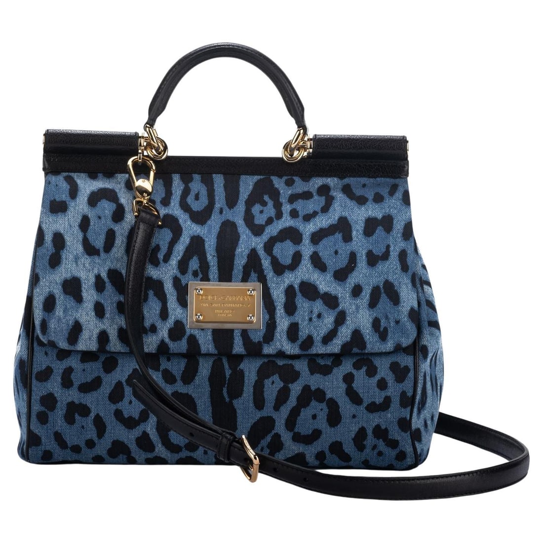 Dolce & Gabbana Large Cheetah Denim Handbag with Strap: Dolce & Gabbana Large Cheetah Denim Handbag with Strap Introducing the Dolce & Gabbana New Cheetah Denim Large Handbag, a stylish accessory crafted in Italy. This handbag features a bold cheetah print