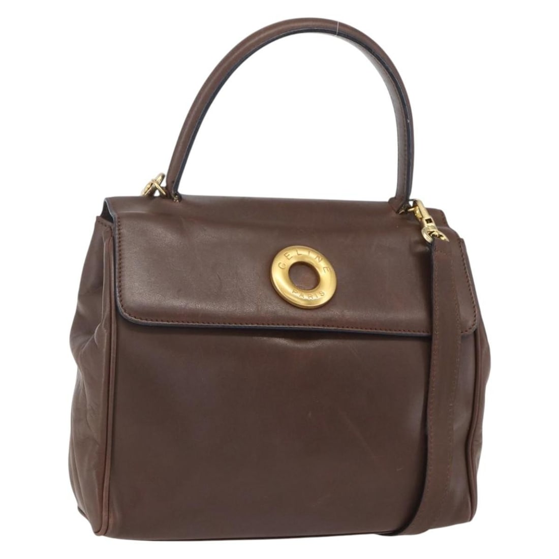 Celine Leather Brown Circle Logo Handbag 24cm x 20cm x 6cm Italy (1 of 18)