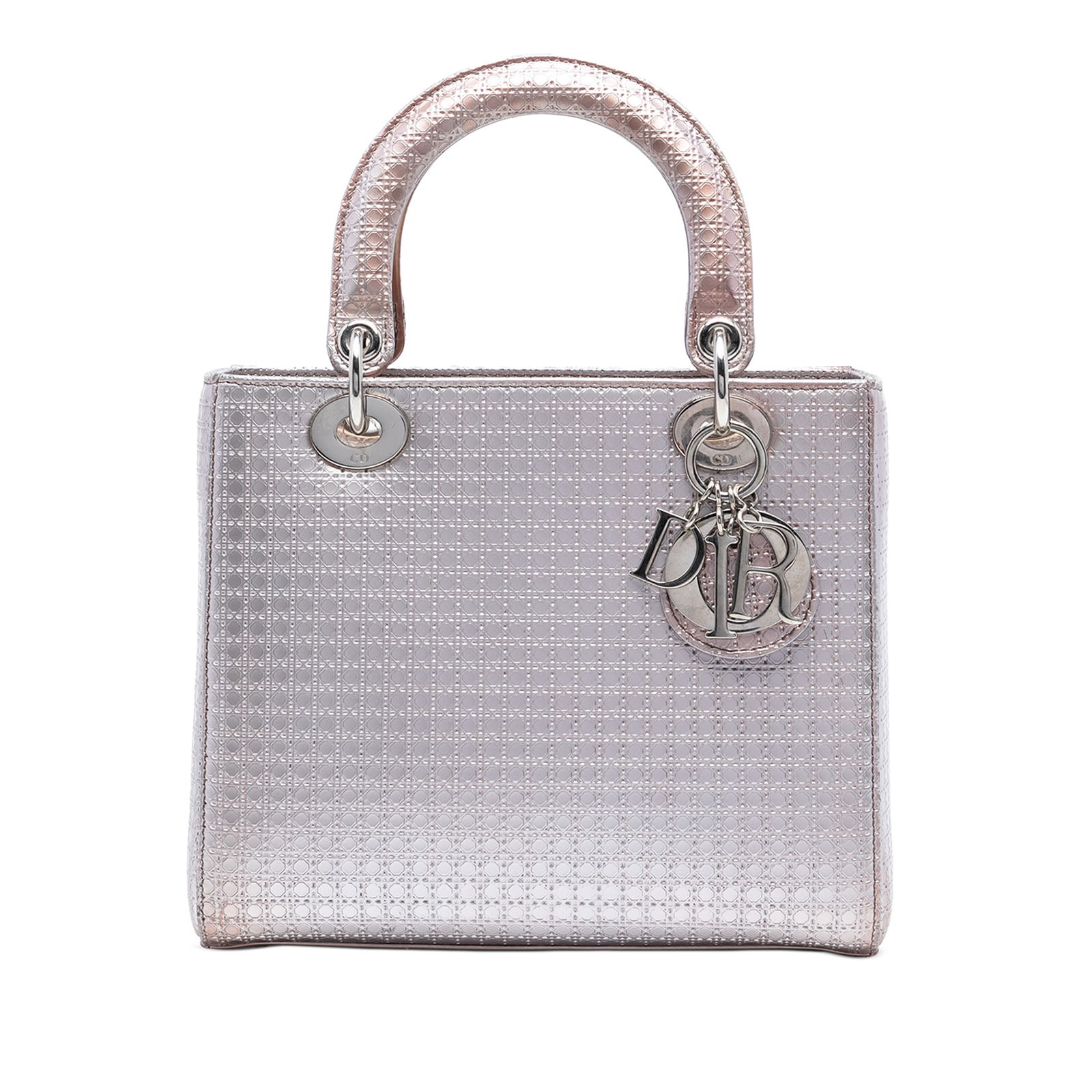 Dior Medium Metallic Patent Microcannage Bag Pink Italy: Dior Medium Metallic Patent Microcannage Bag Pink Italy The Medium Metallic Patent Microcannage Lady Dior bag showcases a stunning quilted metallic patent leather exterior in a vibrant pink hue. Its d