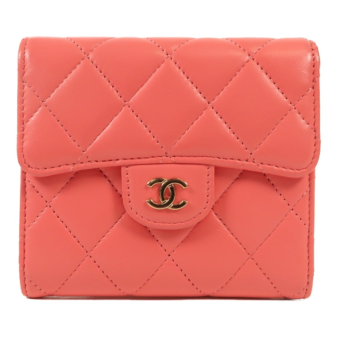 CHANEL Pink Calfskin Leather Tri-Fold Wallet GHW (1 of 14)