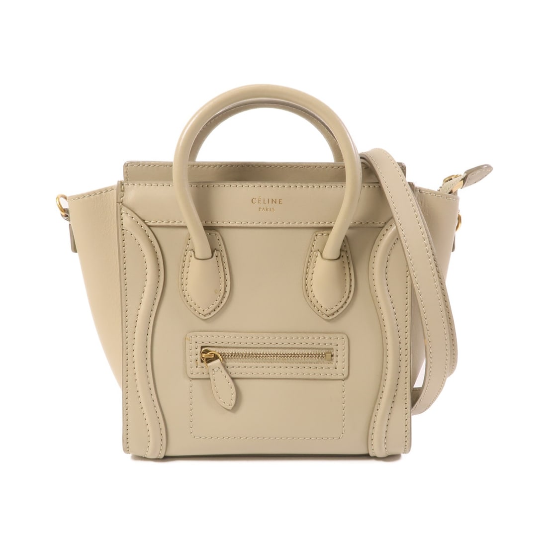 Celine Nano Luggage Beige Calfskin 2 Way Shoulder Bag with Gold Hardware (1 of 17)