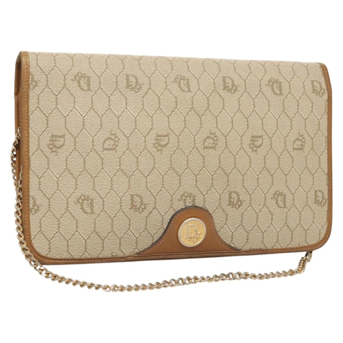 Christian Dior Beige Canvas Vintage Honeycomb Chain Shoulder Bag: Christian Dior Beige Canvas Vintage Honeycomb Chain Shoulder Bag This Christian Dior vintage handbag features a honeycomb chain design with beige canvas material, crafted in France. It is designed for