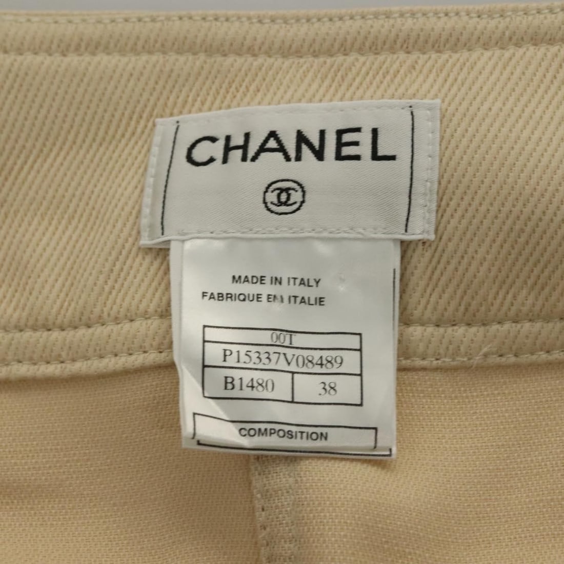 Authentic CHANEL Beige Canvas Skirt with CC Logo Made in Italy - 14