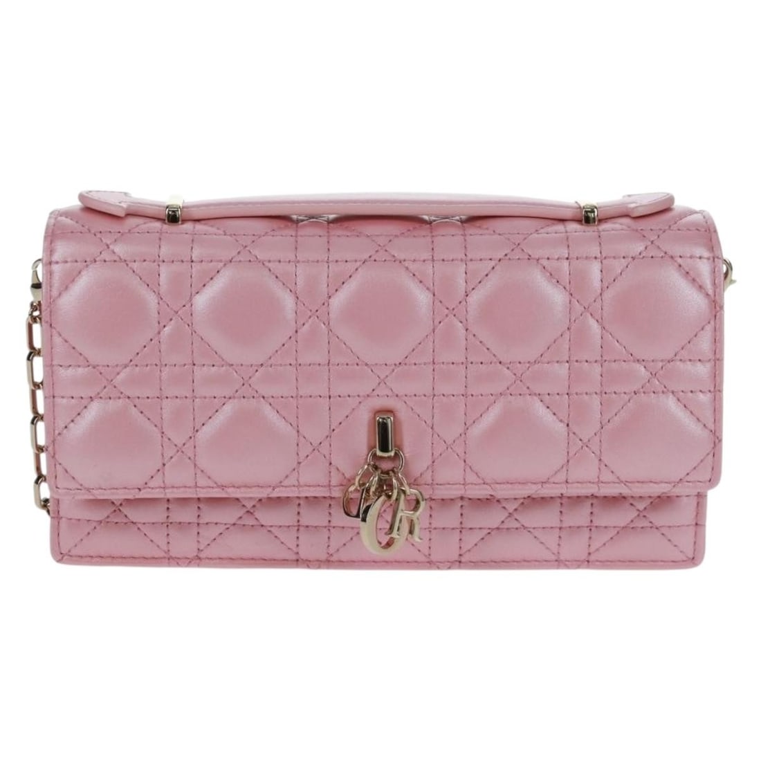 Pink Lambskin My Dior Top Handle Flap Bag by Christian Dior: Pink Lambskin My Dior Top Handle Flap Bag by Christian Dior The Christian Dior My Dior Top Handle Flap Bag in pink lambskin leather features a classic Cannage quilted pattern. Designed for women, this