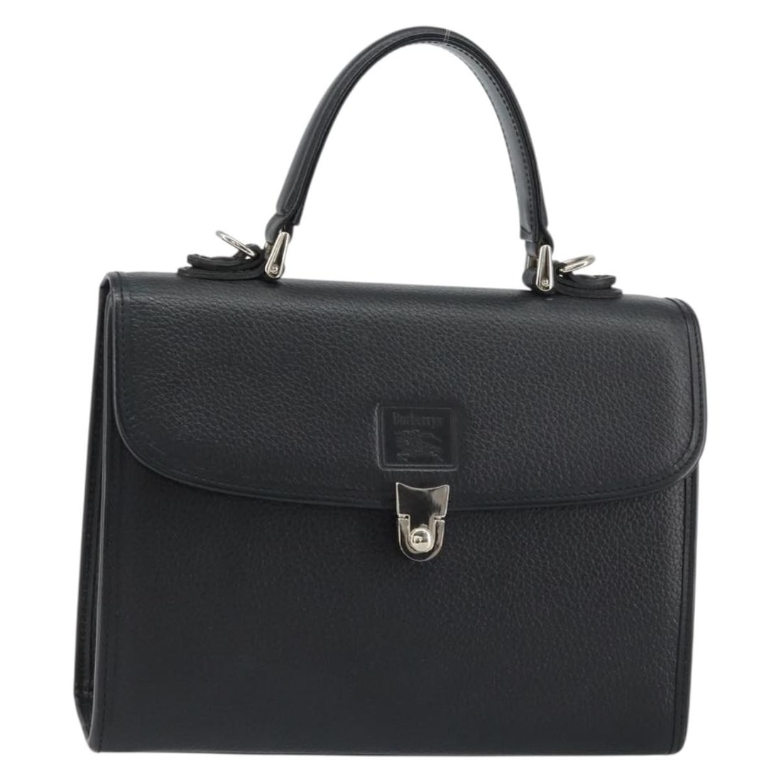 Burberrys Black Leather Hand Bag with Silver Accents: Burberrys Black Leather Hand Bag with Silver Accents Elevate your style with this Burberrys Hand Bag, crafted from high-quality leather in an elegant black and silver color scheme. This versatile hand
