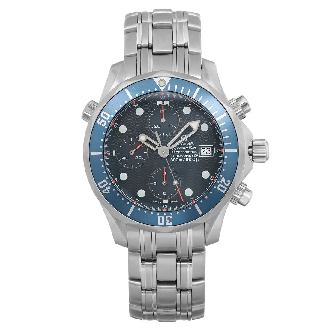 Omega Seamaster Diver 300 Chronograph Blue Dial 42mm Men's Watch 2599.80.00: Omega Seamaster Diver 300 Chronograph Blue Dial 42mm Men's Watch 2599.80.00 The Omega Seamaster Diver 300 Chronograph is a sophisticated men's wristwatch featuring a 42mm stainless steel case with a s
