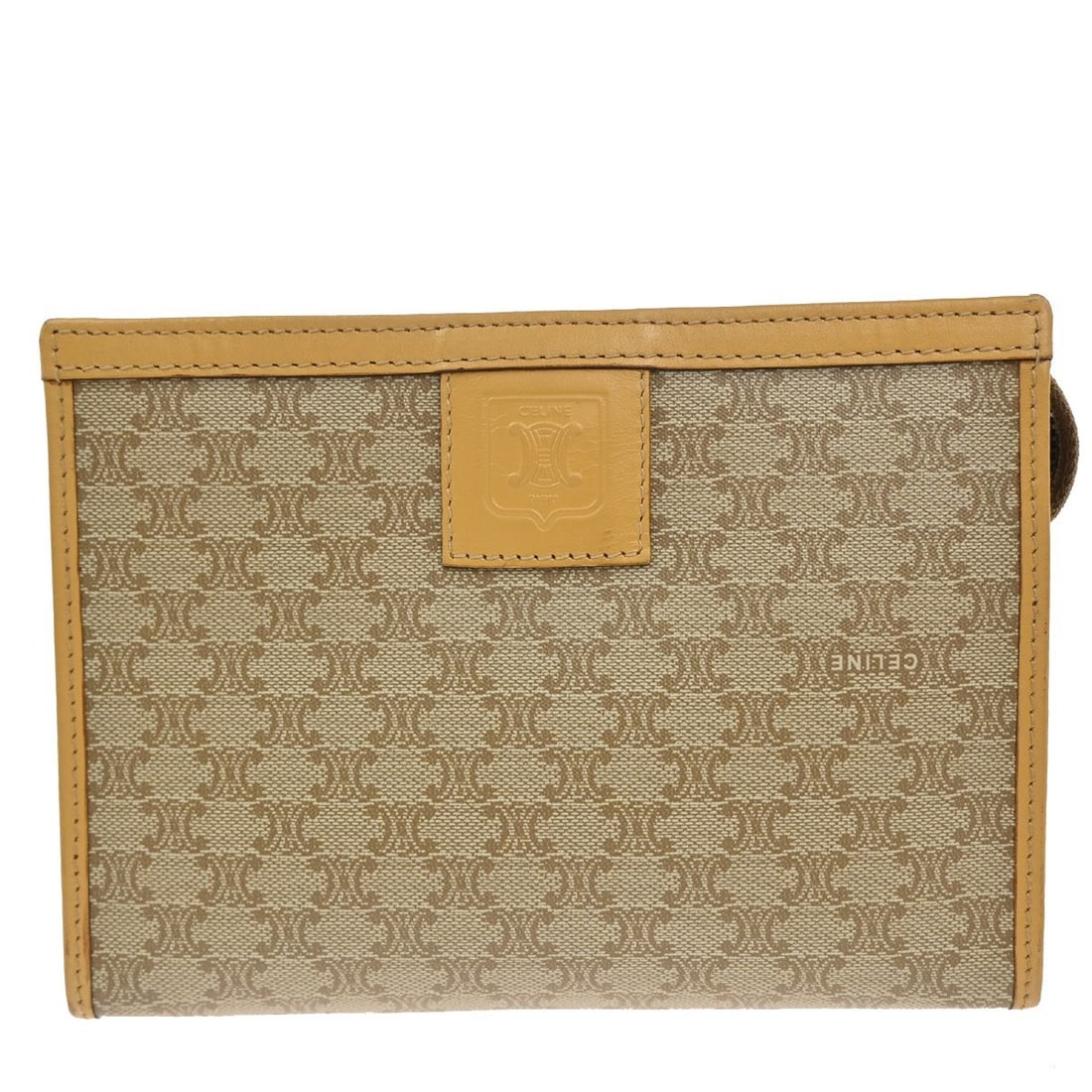 Celine Macadam Beige PVC Small Pouch 16.5cm by 12cm by 4cm: Celine Macadam Beige PVC Small Pouch 16.5cm by 12cm by 4cm This Celine C Macadam pouch is crafted from beige PVC canvas, designed for women. It features a compact size suitable for essentials, with vi