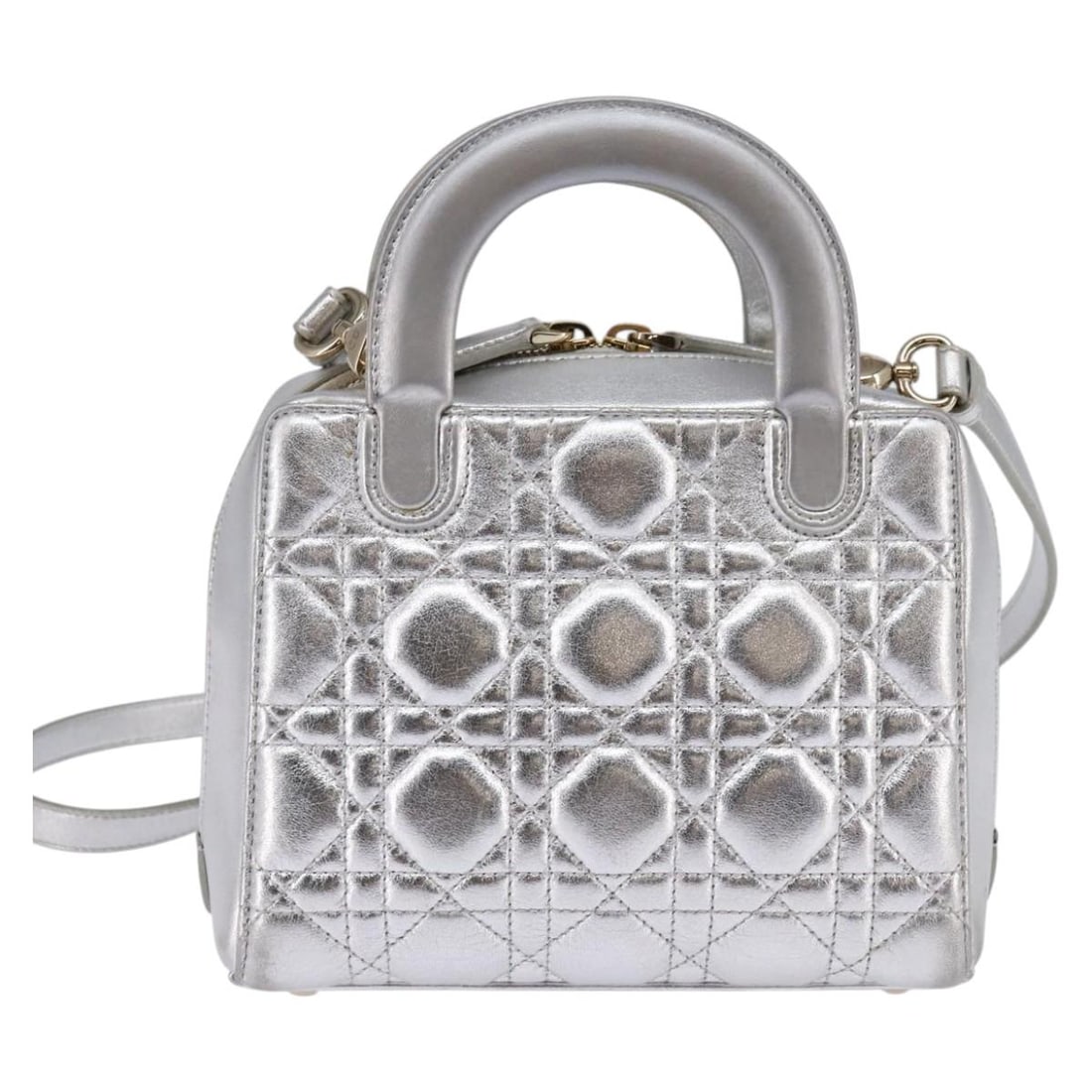 Lady Cannage silver leather handbag by Christian Dior 20cm: Lady Cannage silver leather handbag by Christian Dior 20cm This pre-owned Christian Dior Lady Cannage Matelasse handbag features silver leather with signature quilted detailing. Designed for women, it