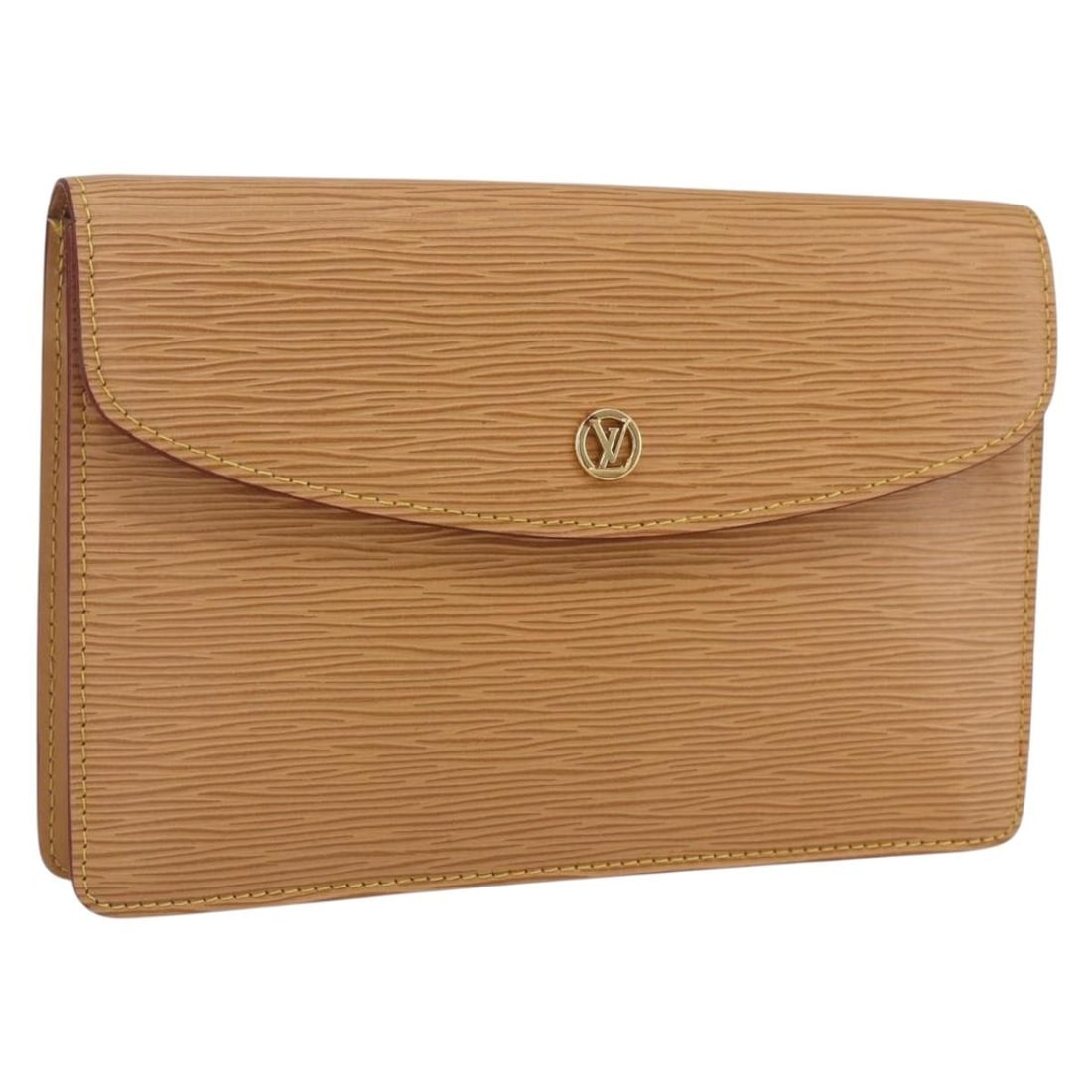 Beige Epi Leather Montaigne 23 Clutch by Louis Vuitton France: Beige Epi Leather Montaigne 23 Clutch by Louis Vuitton France This Louis Vuitton Epi Montaigne 23 clutch bag is crafted from beige Epi leather and was made in France. The bag features a compact, struc