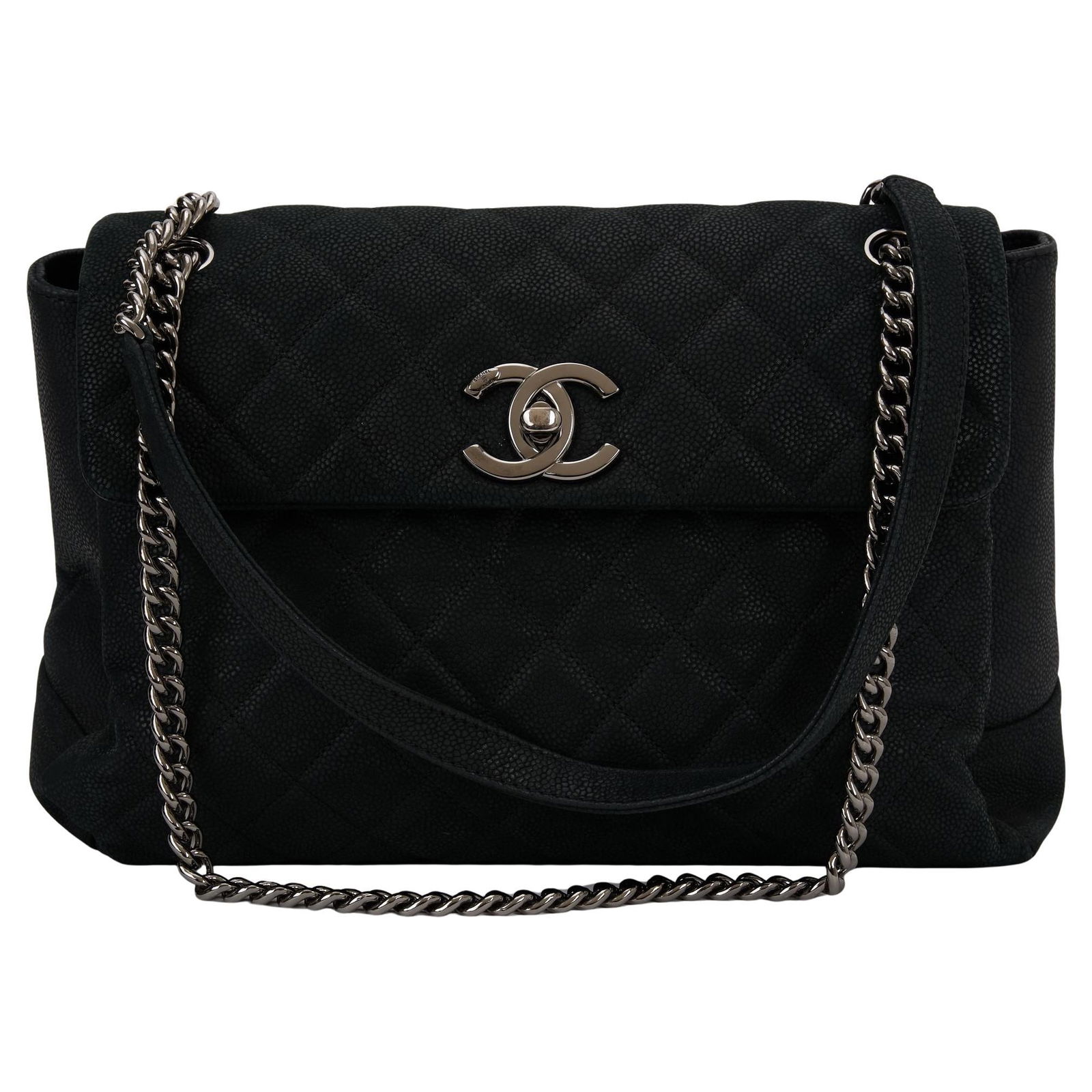 Chanel Quilted Caviar Lady Pearly Flap Bag with Silver Hardware: Chanel Quilted Caviar Lady Pearly Flap Bag with Silver Hardware Introducing the Chanel Quilted Caviar Lady Pearly Flap Bag, a luxurious accessory that combines timeless elegance with modern design. Cr