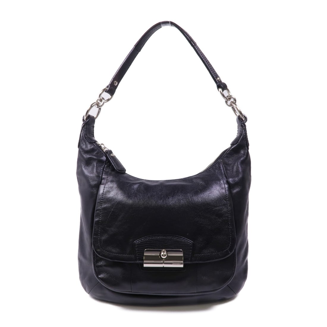 COACH Black Calfskin Leather Shoulder Bag Elegant Design: COACH Black Calfskin Leather Shoulder Bag Elegant Design This stylish COACH shoulder bag is crafted from premium black calfskin leather, offering both elegance and durability. The bag features a sleek