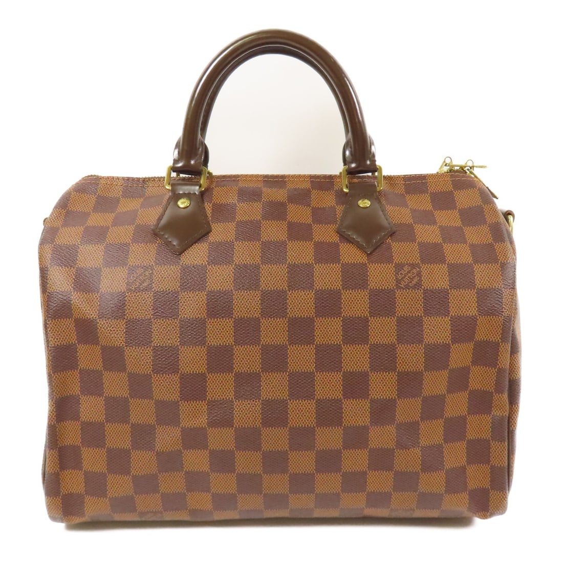 LOUIS VUITTON Speedy 30 Handbag Damier Ebene Brown GHW N41183: LOUIS VUITTON Speedy 30 Handbag Damier Ebene Brown GHW N41183 This LOUIS VUITTON Speedy 30 Handbag showcases the iconic Damier Ebene pattern in a rich brown hue. Crafted from durable PVC coated canvas