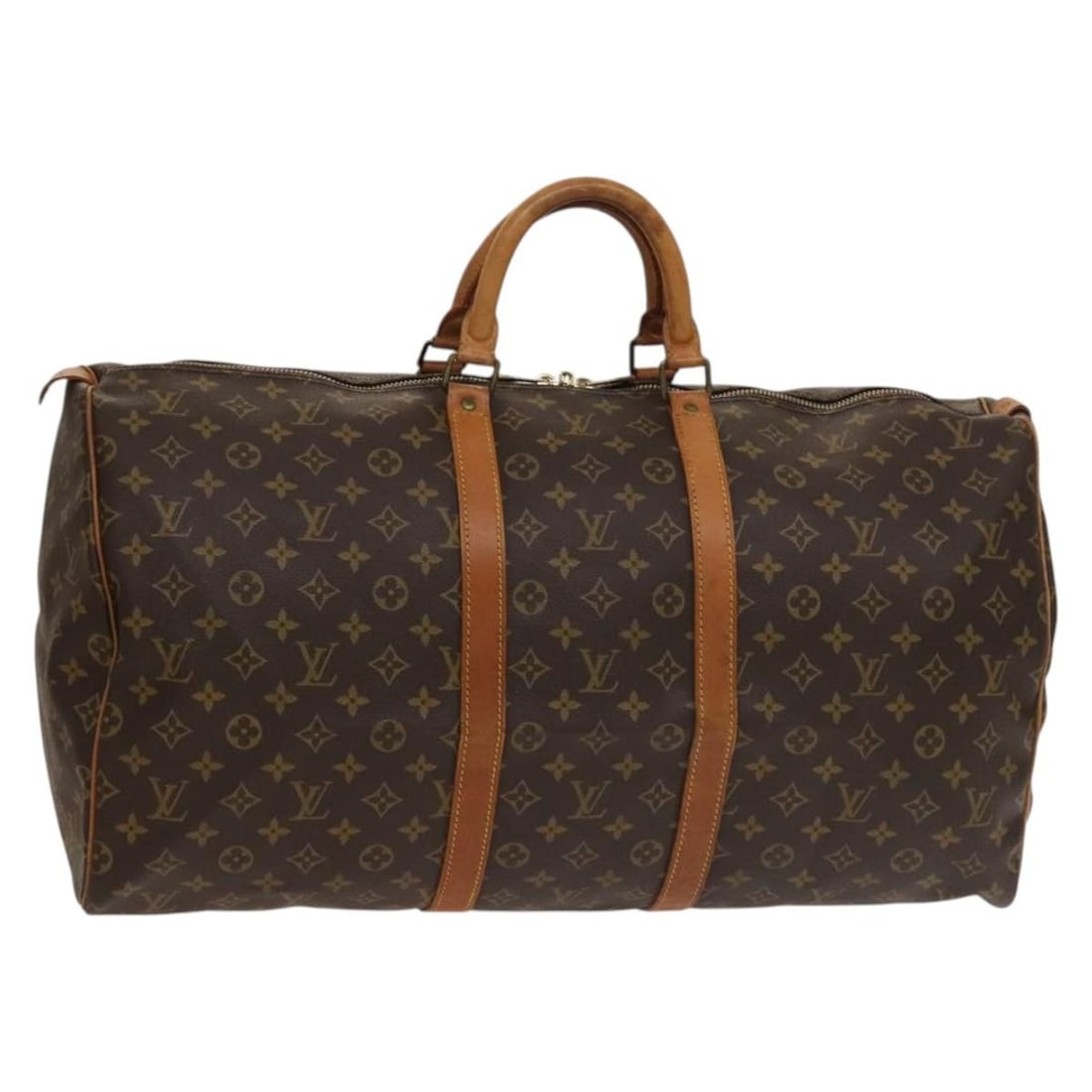 Louis Vuitton Keepall Travel Bag Monogram Brown Canvas Unisex 55cm: Louis Vuitton Keepall Travel Bag Monogram Brown Canvas Unisex 55cm This is a Louis Vuitton Keepall Bag crafted in signature brown monogram canvas. Designed for unisex use, it features leather trim and