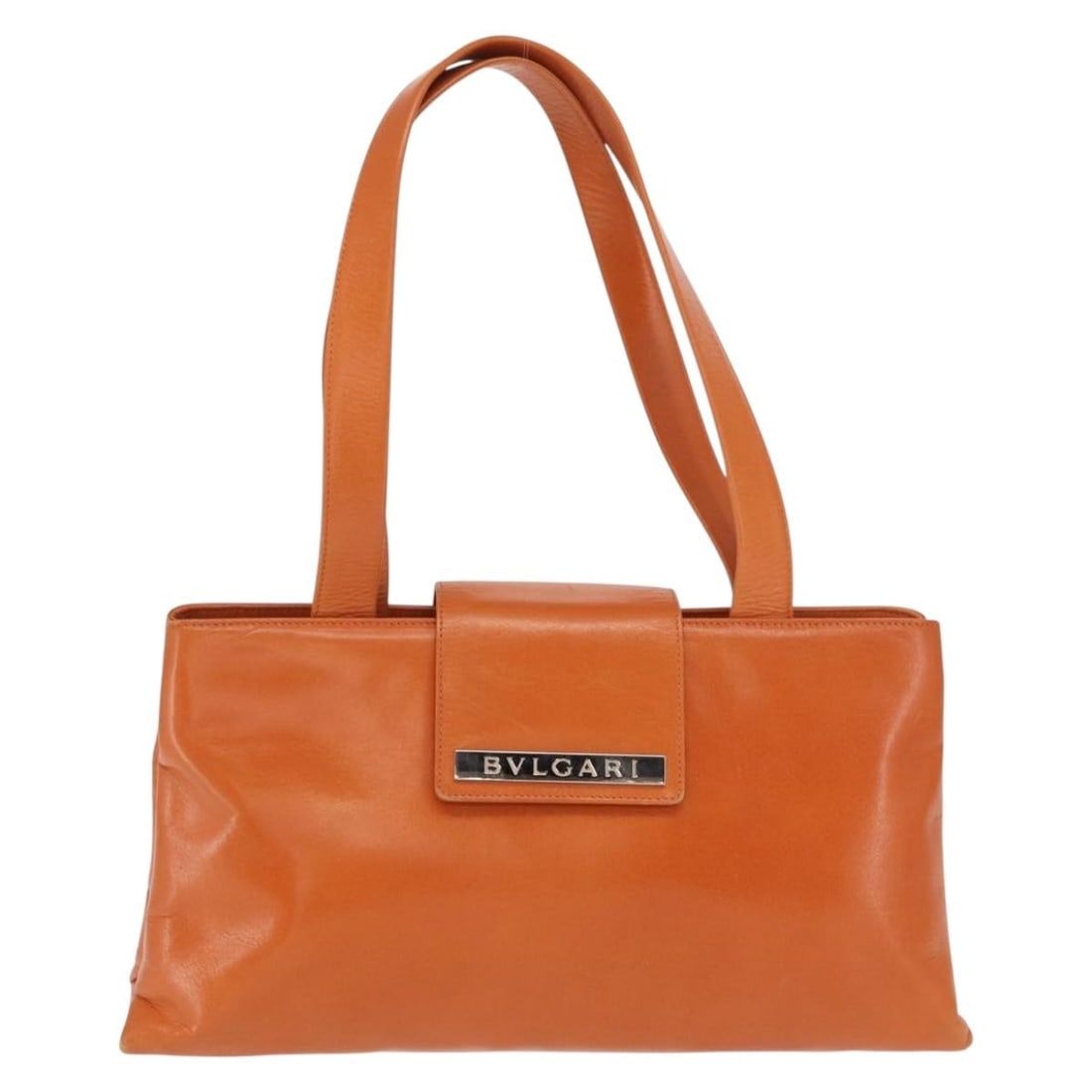 Orange Leather Bvlgari Women's Handbag 30cm by 15cm by 7cm: Orange Leather Bvlgari Women's Handbag 30cm by 15cm by 7cm This Bvlgari handbag is crafted from orange leather and designed for women. The handbag shows signs of wear including surface rubbing, handle