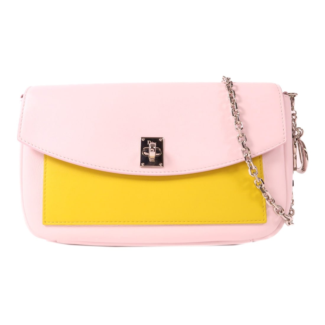 Dior Calfskin Chain Wallet on Shoulder Bag Pink Leather France: Dior Calfskin Chain Wallet on Shoulder Bag Pink Leather France This elegant Christian Dior shoulder bag showcases a chic design crafted from high-quality calfskin leather. The stunning color palette f