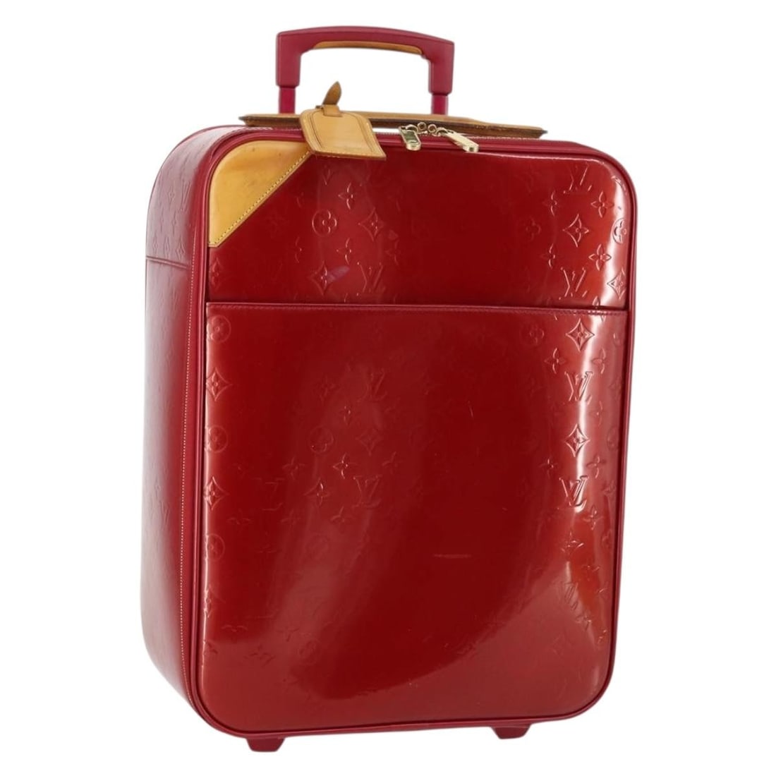 Red Patent Leather Louis Vuitton Pegase 35x45x17cm Luggage: Red Patent Leather Louis Vuitton Pegase 35x45x17cm Luggage Louis Vuitton Pegase luggage in red patent leather designed for unisex use. This pre-owned suitcase measures 35cm x 45cm x 17cm and features