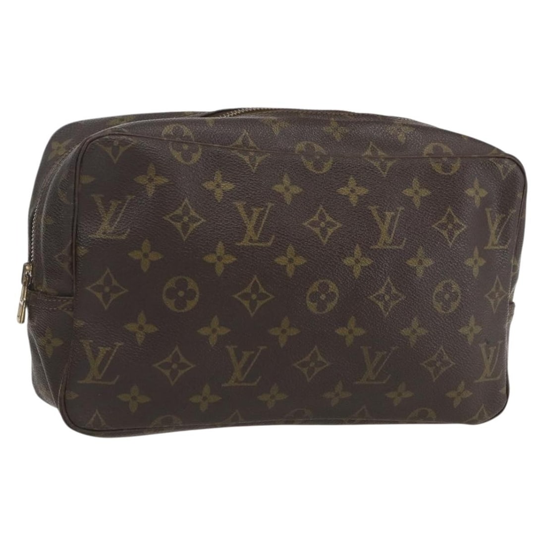 Trousse Toilette Cosmetic Bag in Monogram Canvas by Louis Vuitton: Trousse Toilette Cosmetic Bag in Monogram Canvas by Louis Vuitton This Louis Vuitton Trousse Toilette is crafted from the brand's iconic monogram canvas in brown and is designed for female use. The pi