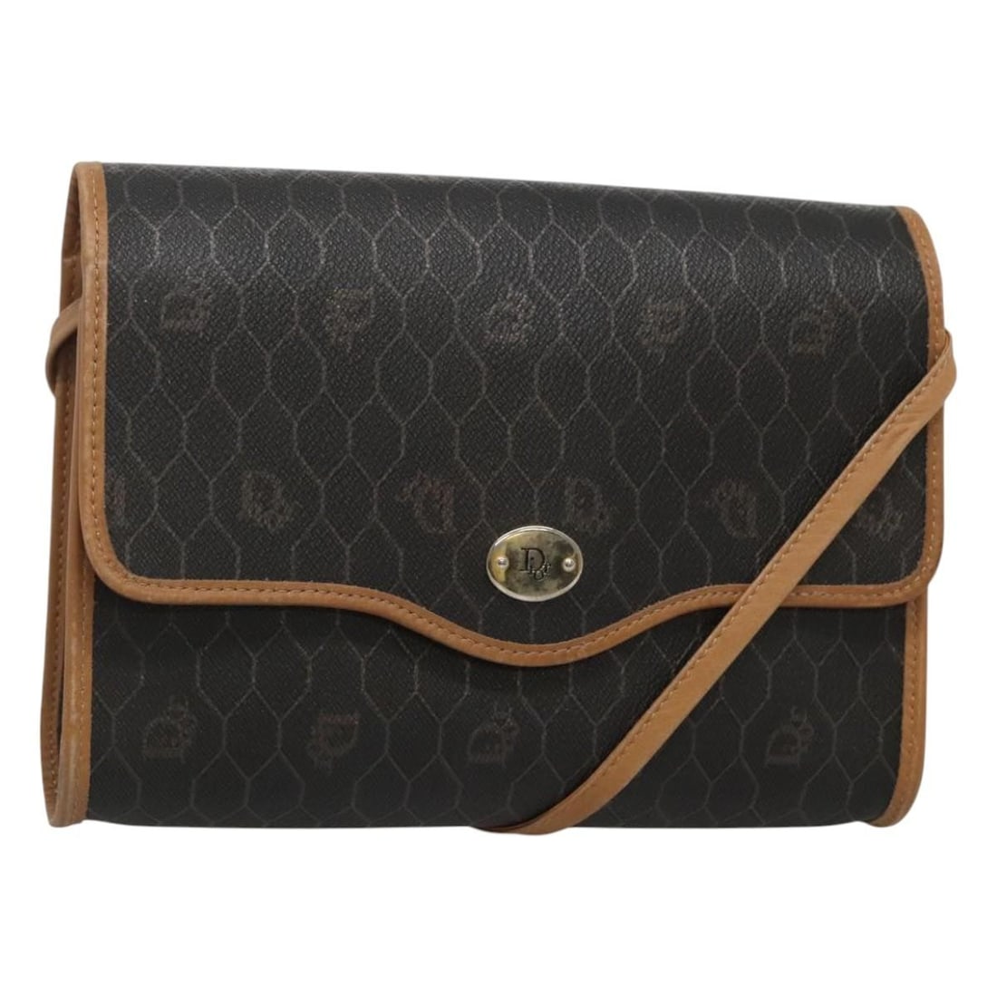 Christian Dior Black Coated Canvas Vintage Honeycomb Crossbody Bag: Christian Dior Black Coated Canvas Vintage Honeycomb Crossbody Bag Christian Dior vintage crossbody bag crafted from coated canvas featuring a honeycomb pattern. Designed for women, this black flap ba