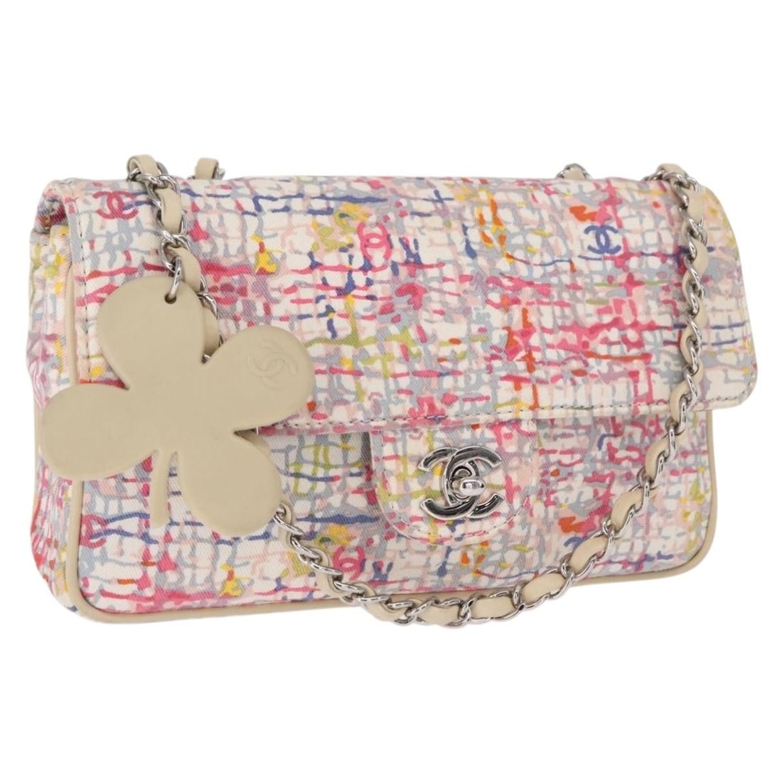 Chanel Matelasse 25 Multicolor Canvas Chain Shoulder Bag with Silver CC Logo (1 of 18)