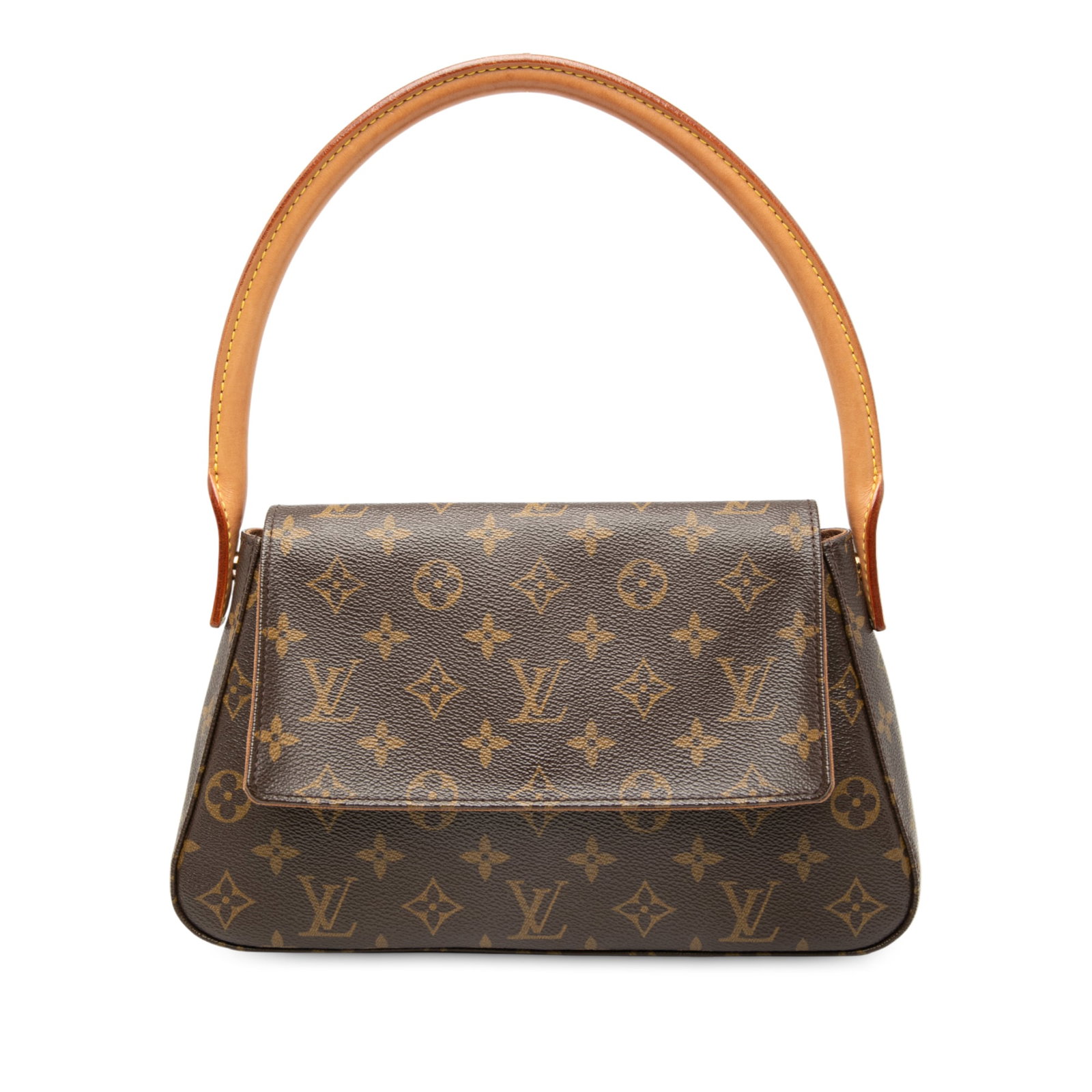 Monogram Canvas Mini Looping Bag with Vachetta Leather Handle: Monogram Canvas Mini Looping Bag with Vachetta Leather Handle The Louis Vuitton Monogram Mini Looping features a monogram canvas body, a rolled vachetta leather handle, a front flap with magnetic snap