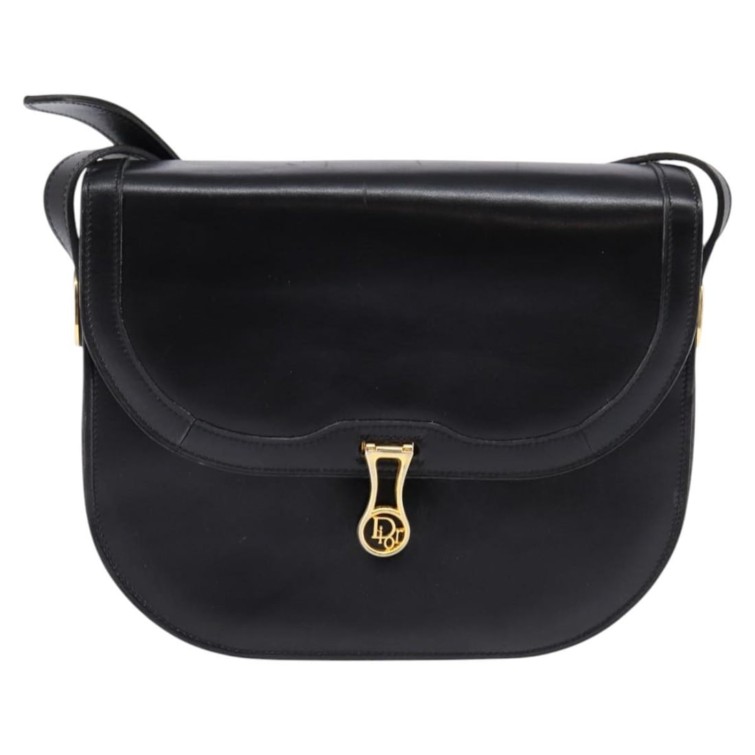 Black Leather Flap Shoulder Bag by Christian Dior: Black Leather Flap Shoulder Bag by Christian Dior This Christian Dior flap shoulder bag features black leather construction with a compact design ideal for everyday use. It includes a shoulder strap a