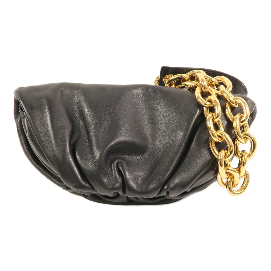 Bottega Veneta Chain Shoulder Bag Black Lambskin Gold Hardware: Bottega Veneta Chain Shoulder Bag Black Lambskin Gold Hardware This Bottega Veneta shoulder bag features luxurious black lambskin leather and a sophisticated belt chain design. Made in Italy, it offer