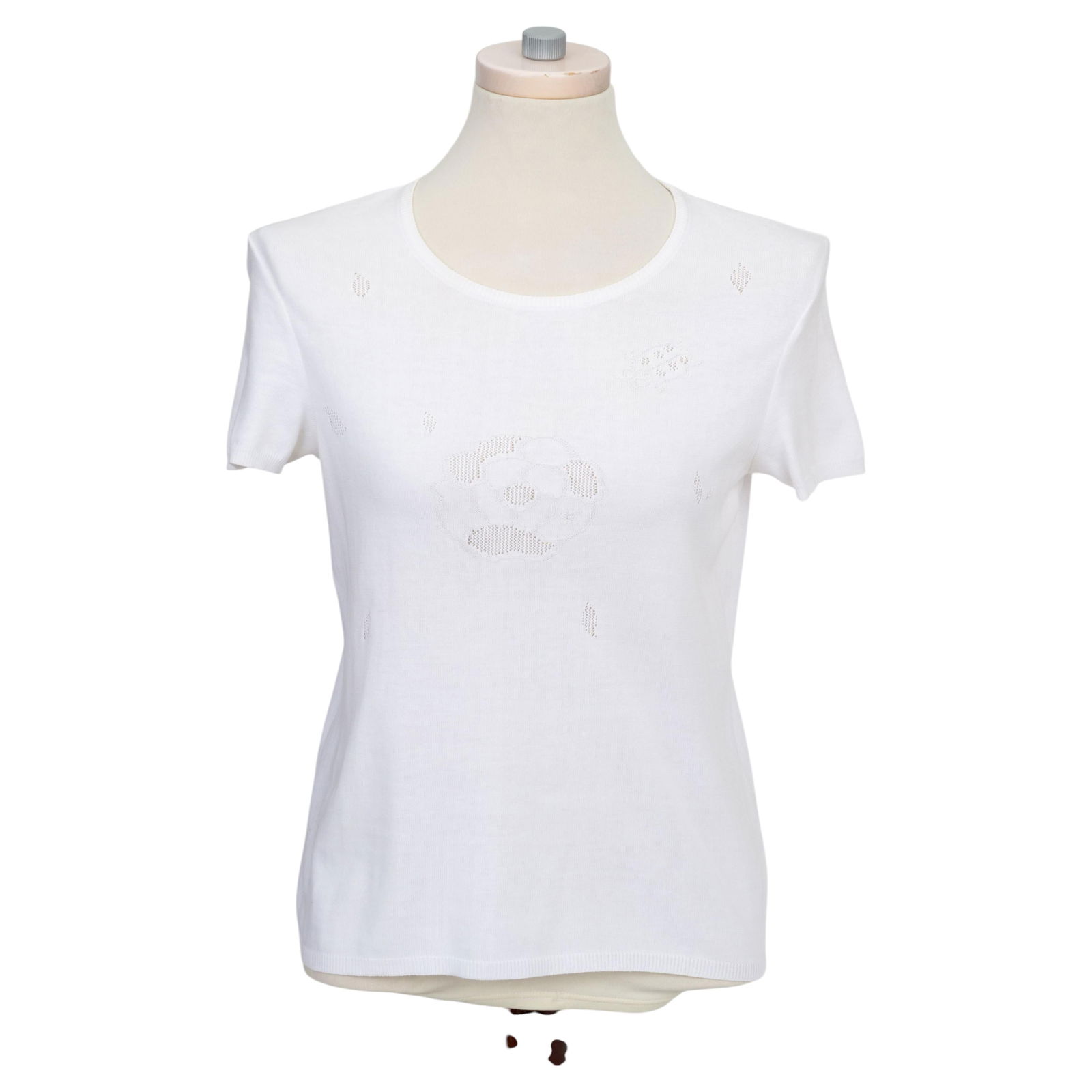 Chanel Small Cotton T Shirt with Camellia Flower Motif White (1 of 5)