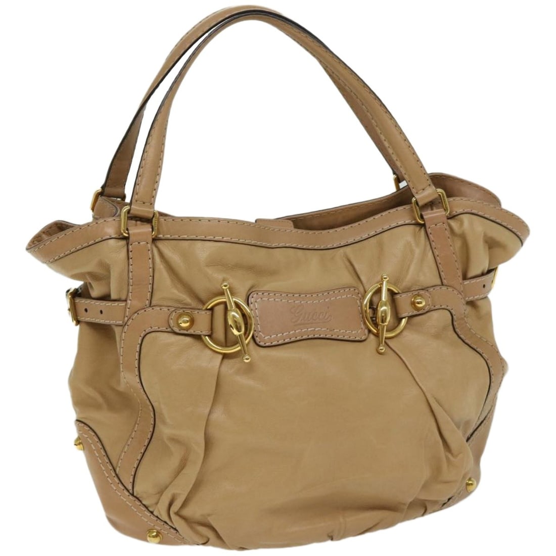 GUCCI Horsebit Beige Leather Shoulder Bag 203546 Auth Italy (1 of 18)