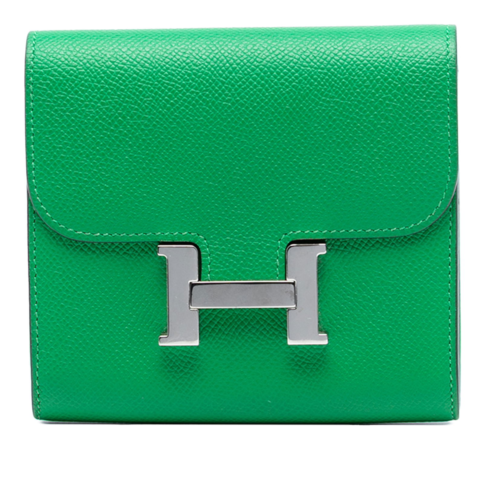 Hermes Bambou Green Epsom Leather Constance Slim Wallet with Removable Zipped Pouch: Hermes Bambou Green Epsom Leather Constance Slim Wallet with Removable Zipped Pouch This Hermes Constance Slim Wallet showcases Epsom leather in a vibrant Bambou green. It features a front flap with m
