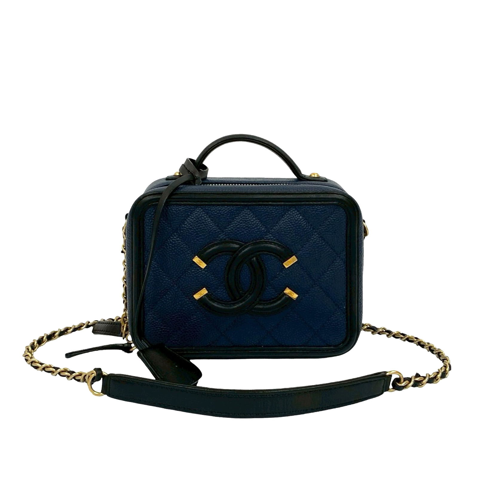 Chanel Small CC Filigree Blue Leather Quilted Vanity Bag with Chain Strap (1 of 9)