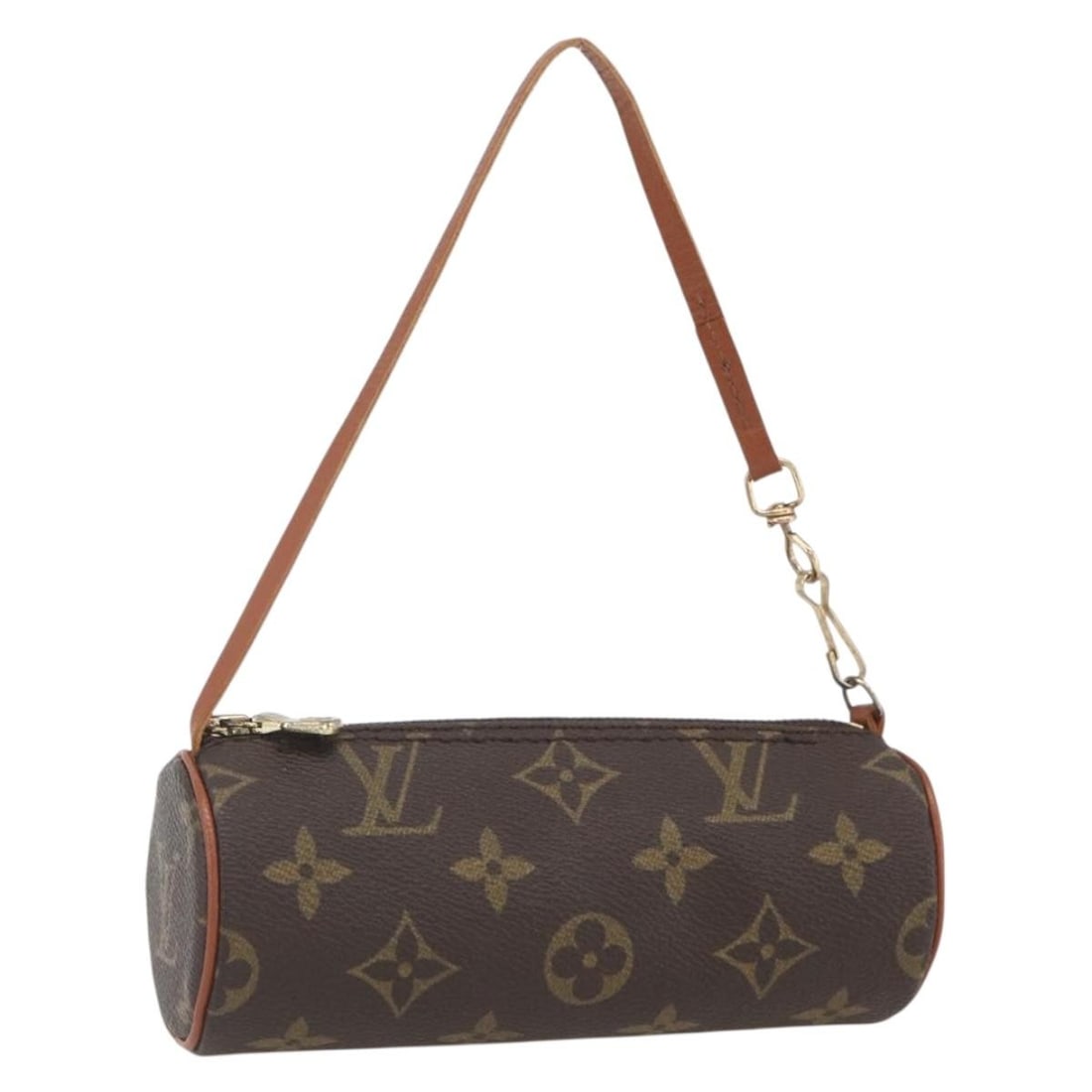 Monogram Canvas Papillon Pouch by Louis Vuitton France: Monogram Canvas Papillon Pouch by Louis Vuitton France This Louis Vuitton Monogram Papillon Pouch features the iconic monogram canvas in a classic brown tone. The compact pouch is designed with a cyli