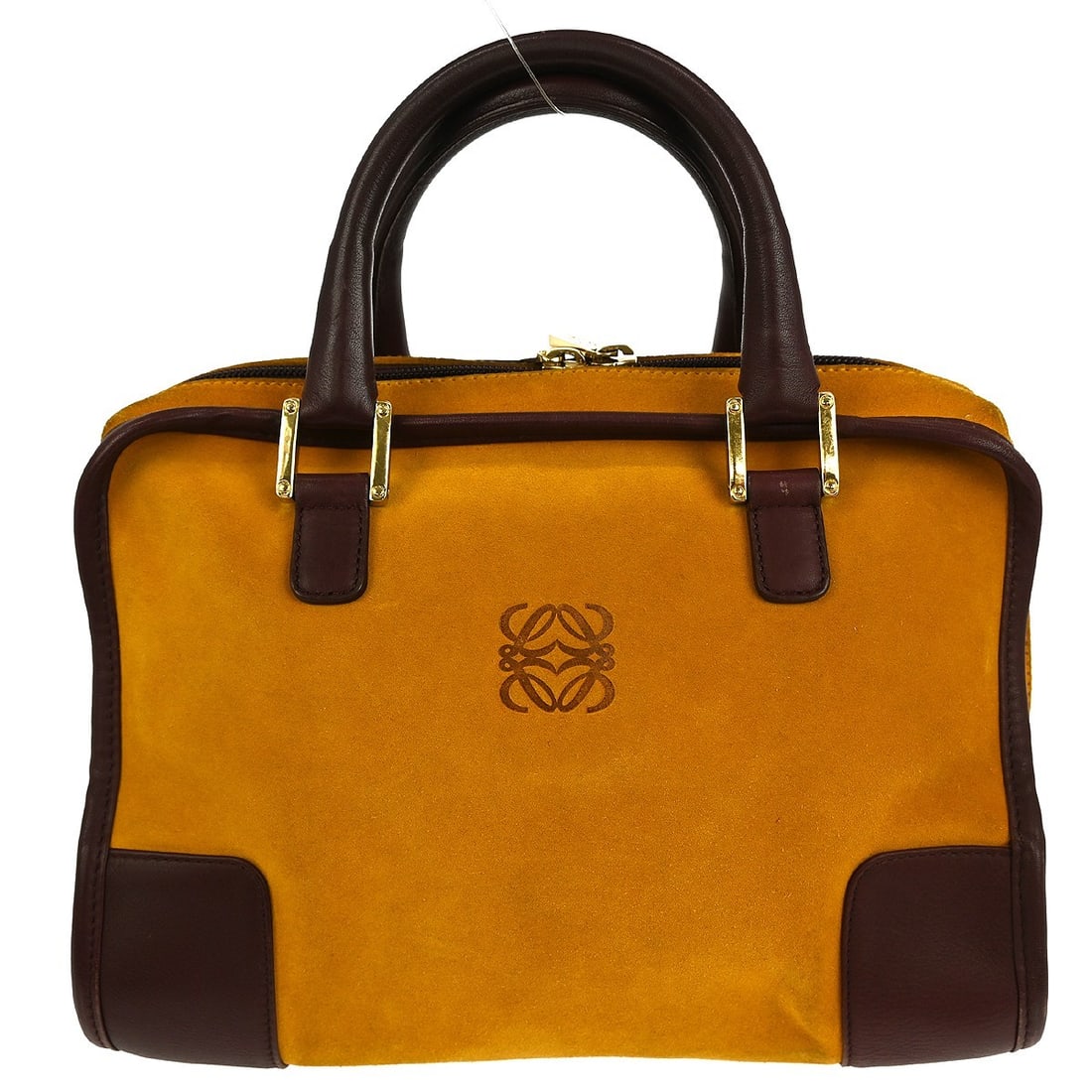 Loewe Amazona 28 Medium Brown Suede Top Handle Bag with Zip Closure: Loewe Amazona 28 Medium Brown Suede Top Handle Bag with Zip Closure This Loewe Amazona 28 handbag features a brown suede leather exterior with double leather handles and a zip closure. The medium-size