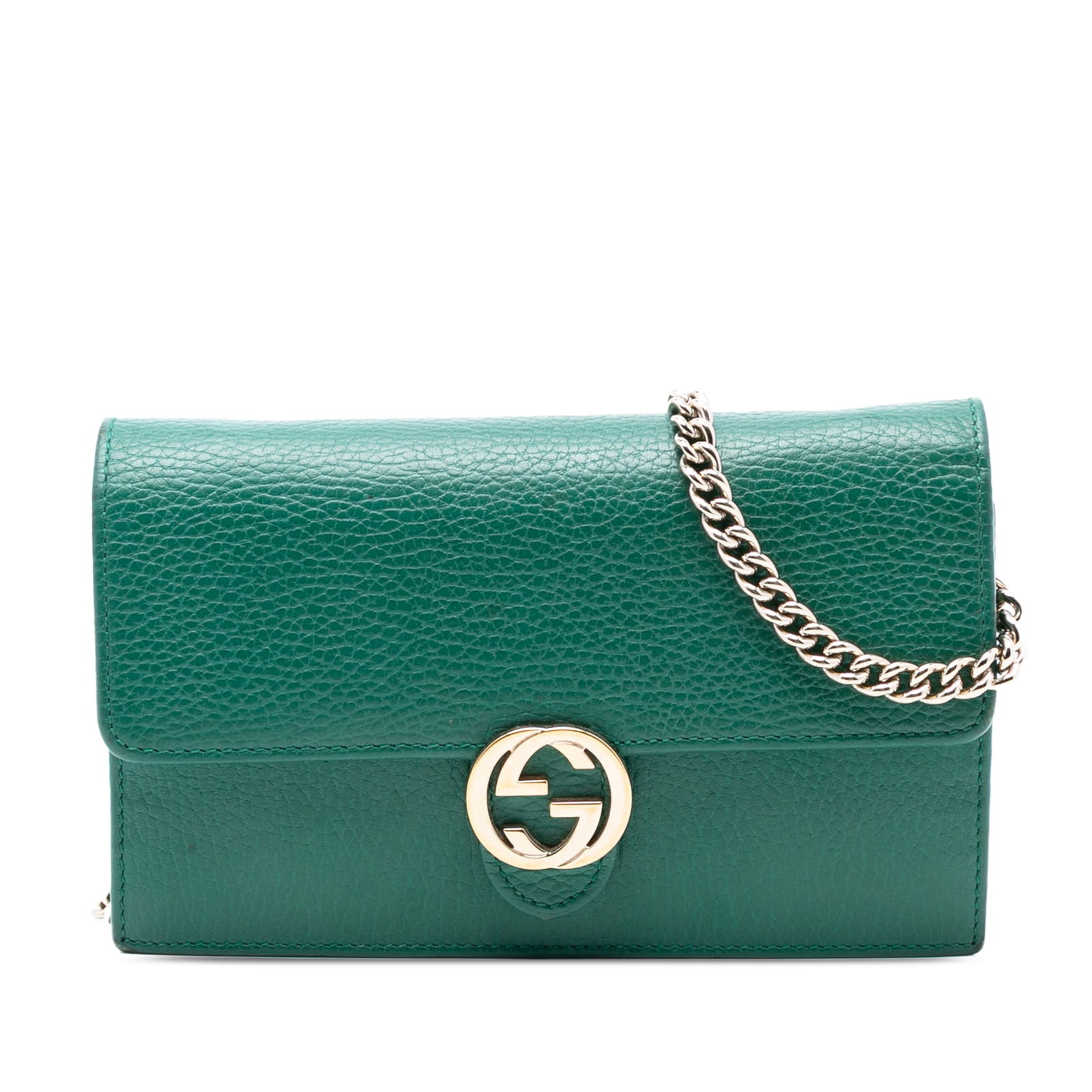 Gucci Green Leather Interlocking G Chain Wallet with Flap Closure (1 of 7)