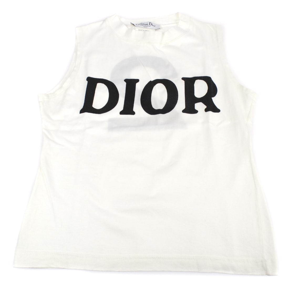 Christian Dior White Sleeveless Cotton Tank Top M: Christian Dior White Sleeveless Cotton Tank Top M Elevate your casual wardrobe with this stylish Christian Dior sleeveless top. Crafted from 100% cotton, this white tank features a round neckline and