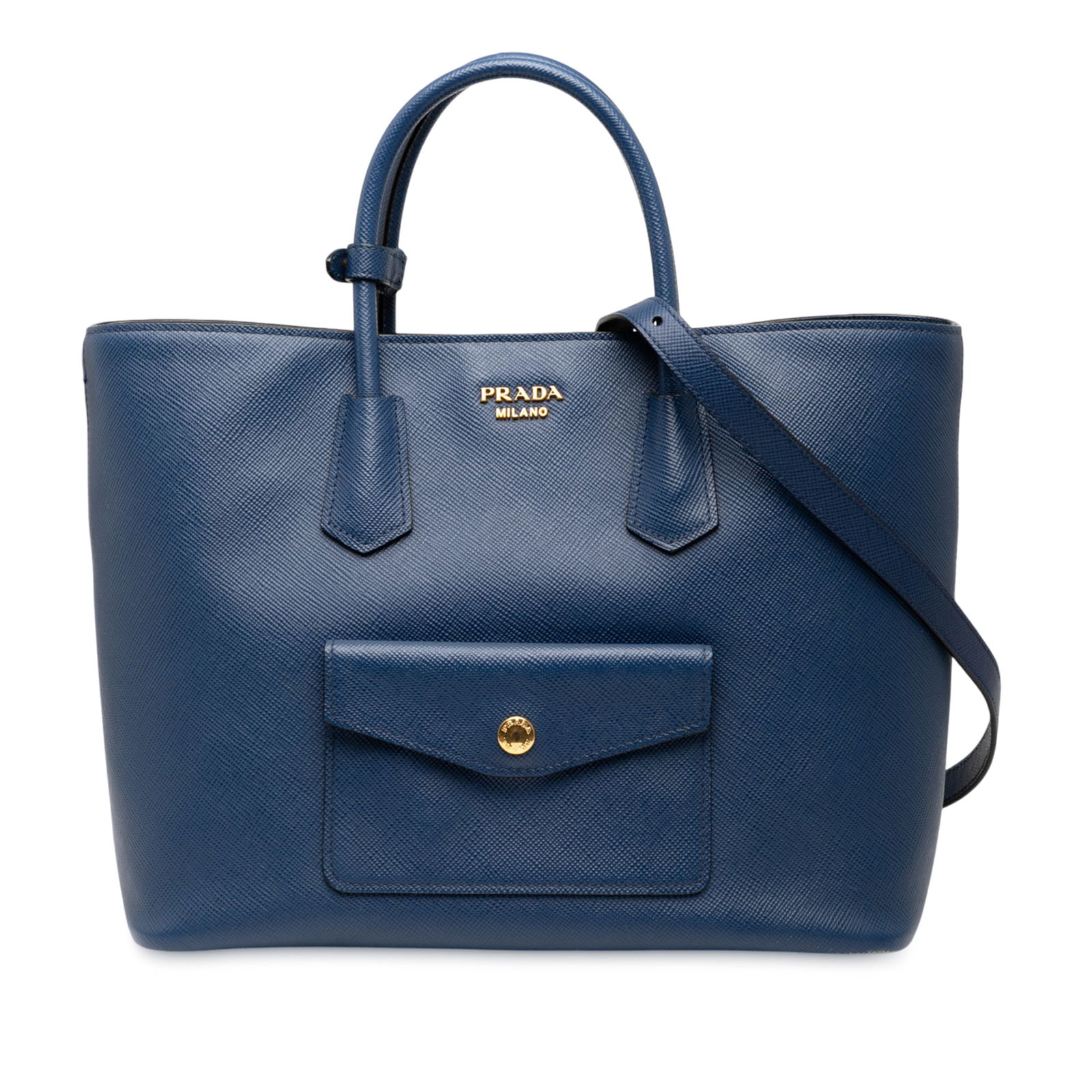 Prada Saffiano Cuir Blue Convertible Tote with Front Pocket (1 of 6)