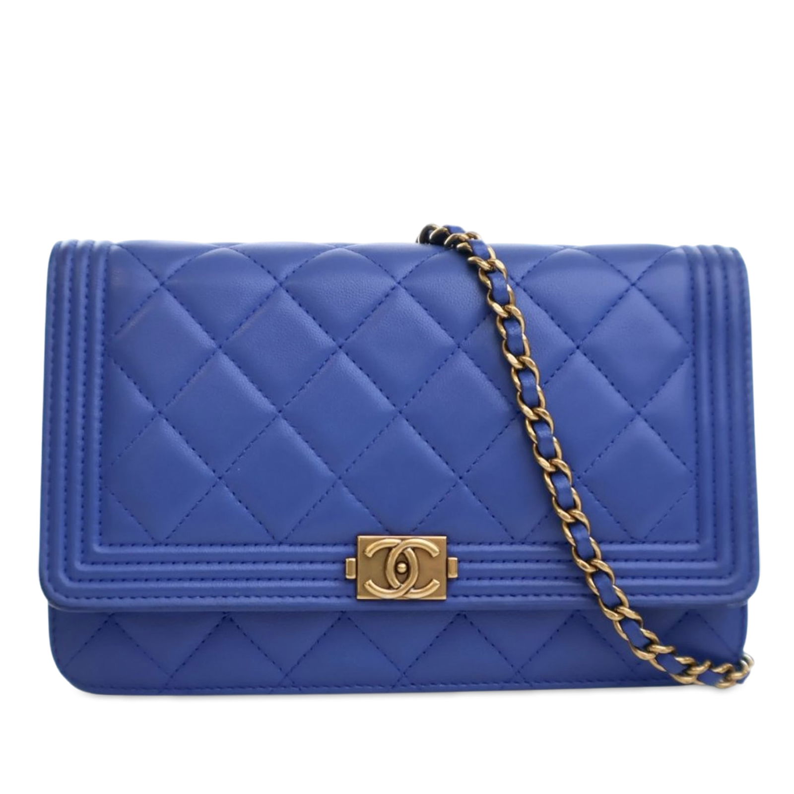 Chanel Quilted Lambskin Boy Wallet On Chain Blue Italy (1 of 12)