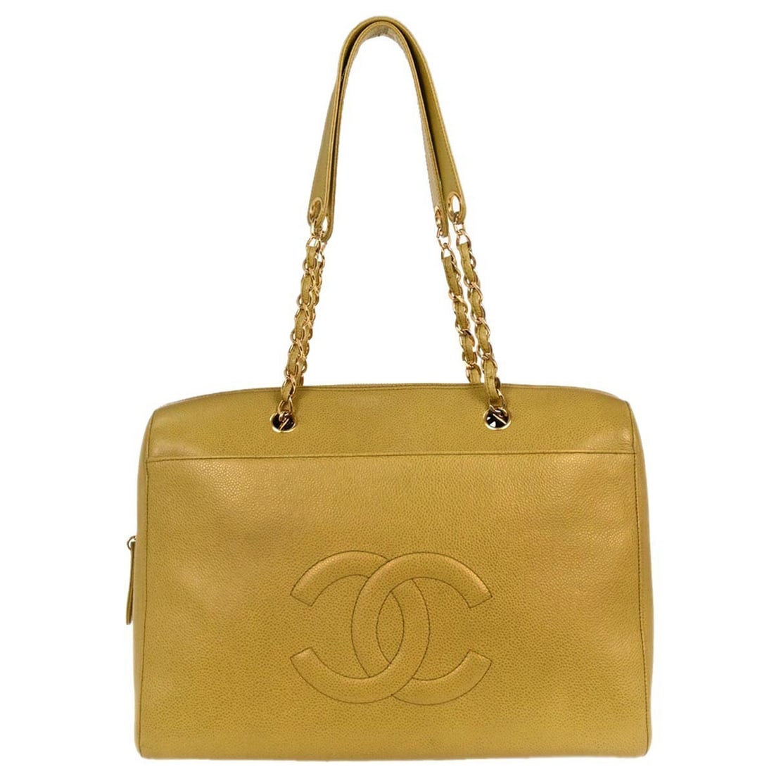 Chanel Yellow Caviar Leather Tote Handbag: Chanel Yellow Caviar Leather Tote Handbag This Chanel Yellow Calfskin Handbag is a stylish and functional accessory perfect for casual occasions. Crafted from high-quality caviar skin leather, this to