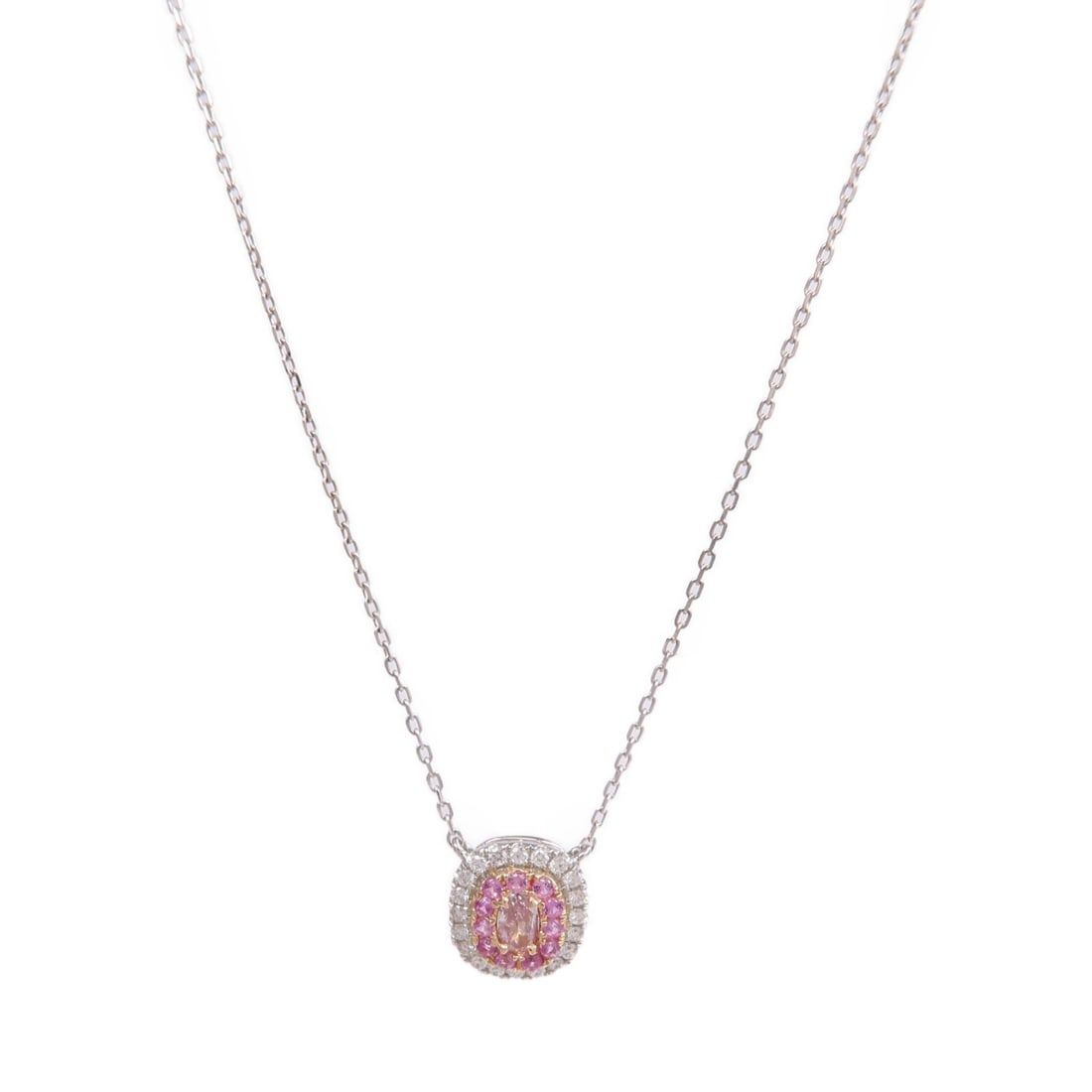 18K White Gold Necklace with Pink Diamond and Sapphire Accents (1 of 8)