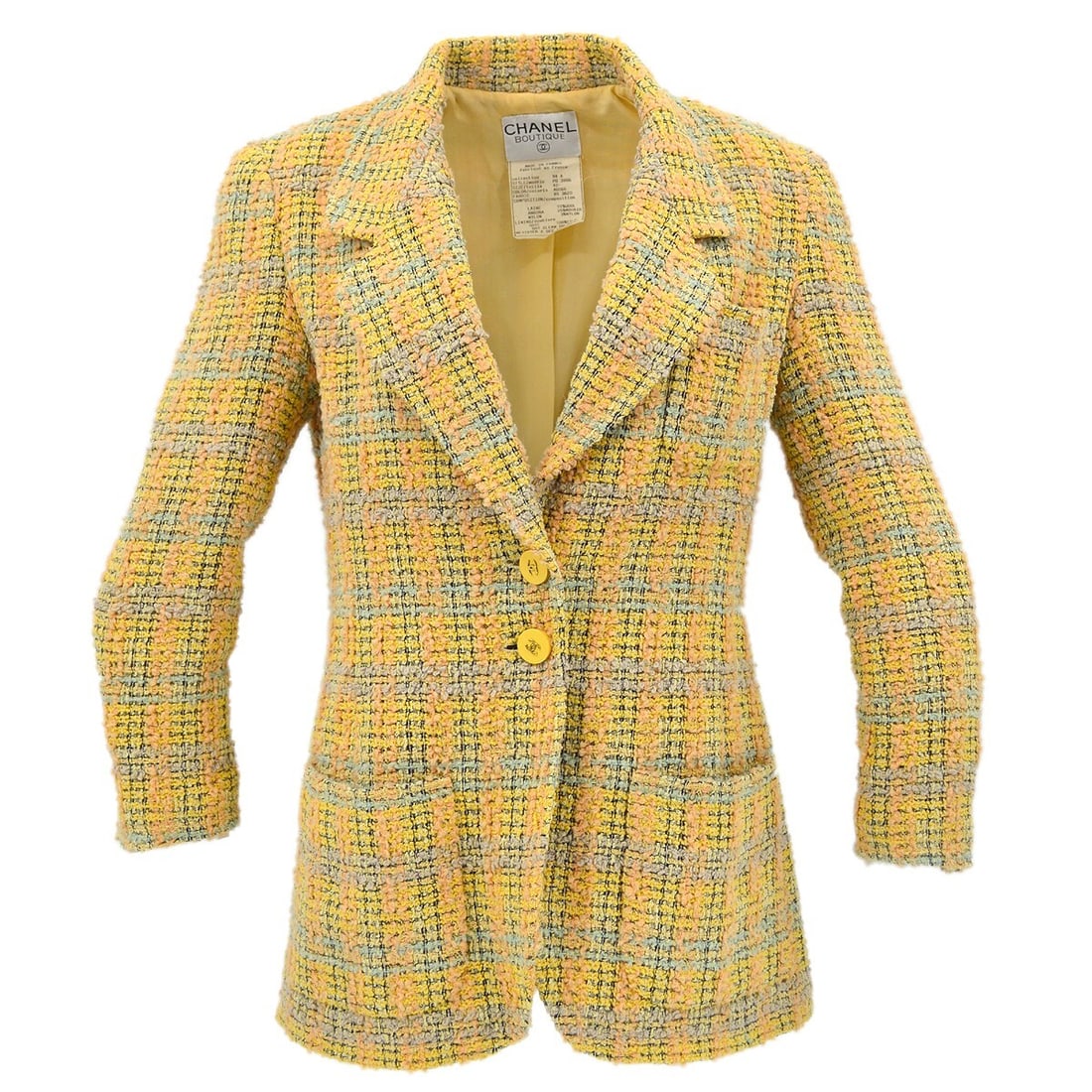 Yellow Wool Mohair Long Jacket by Chanel Size 42 Vintage 94A (1 of 11)