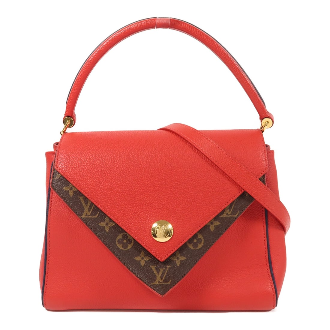 LOUIS VUITTON Double V 2 Way Shoulder Bag M54624 Monogram Red Brown: LOUIS VUITTON Double V 2 Way Shoulder Bag M54624 Monogram Red Brown This Louis Vuitton LV GHW Double V 2 Way Shoulder Bag showcases a stylish design crafted from durable PVC coated canvas. The bag fea