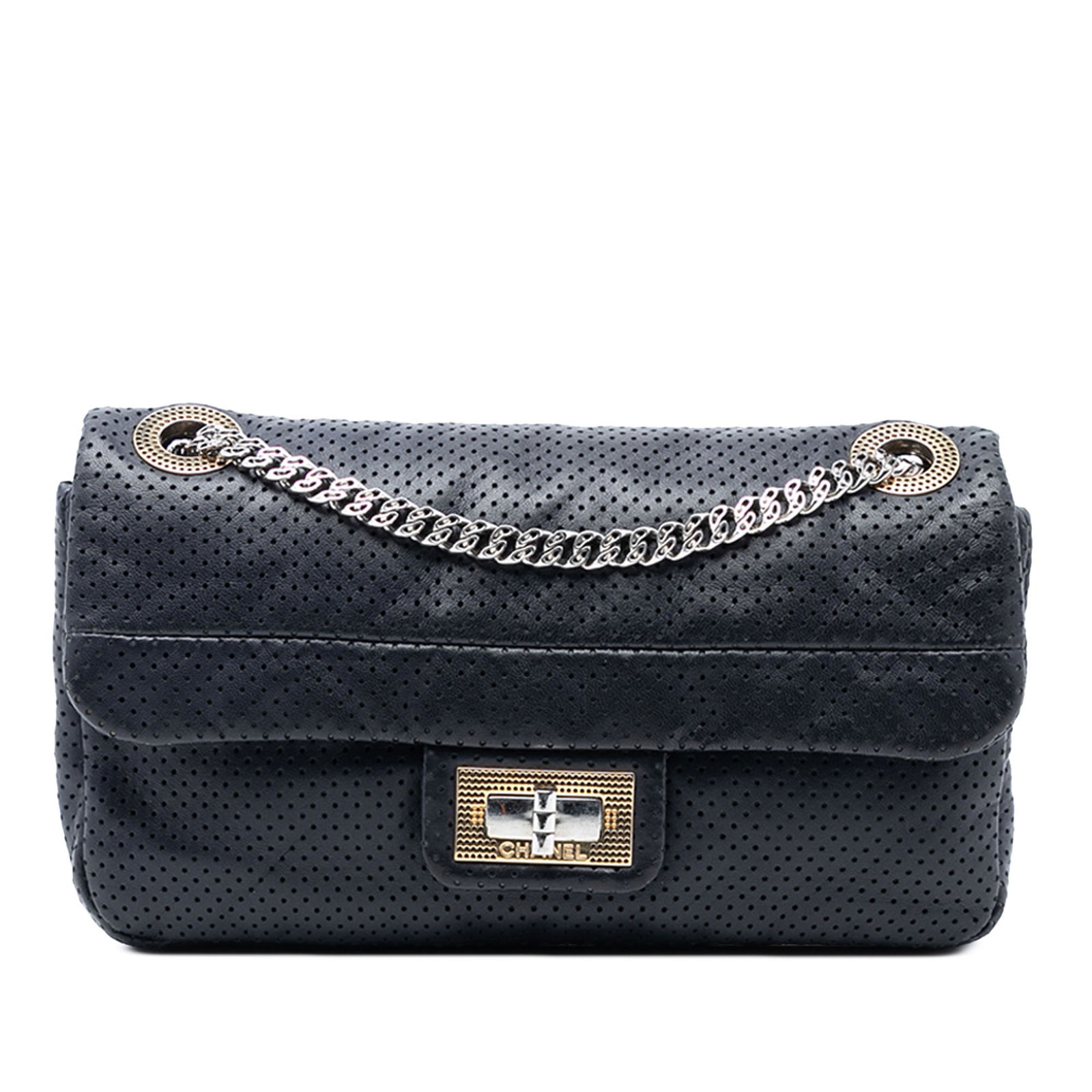 Chanel Small Drill Flap Shoulder Bag Perforated Calfskin Leather (1 of 8)