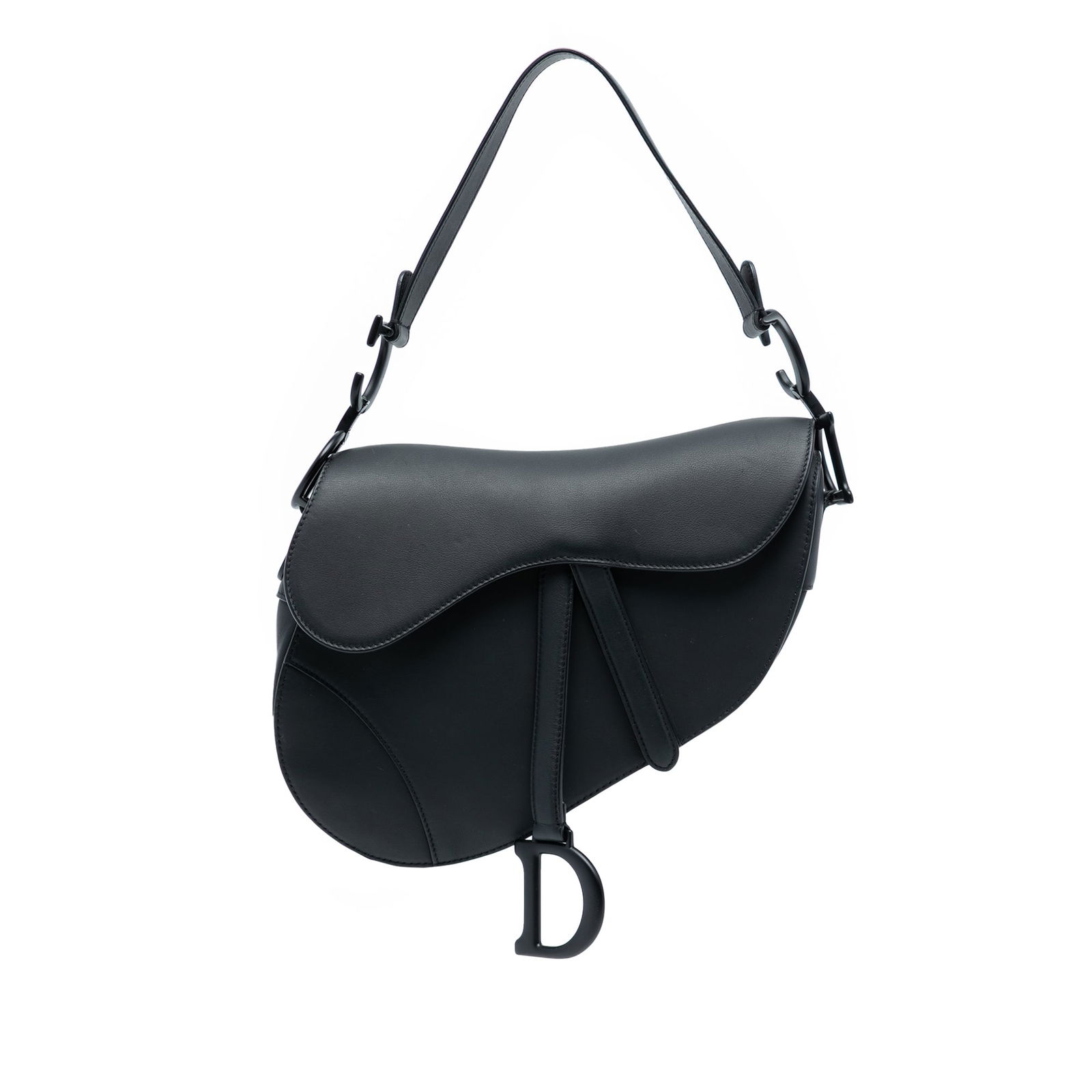 Black Dior Saddle Bag in Ultra Matte Calfskin Leather: Black Dior Saddle Bag in Ultra Matte Calfskin Leather This Dior Ultra Matte Calfskin Saddle Bag features a sleek black leather body with a matte finish, a flat leather handle, a front flap with magnet