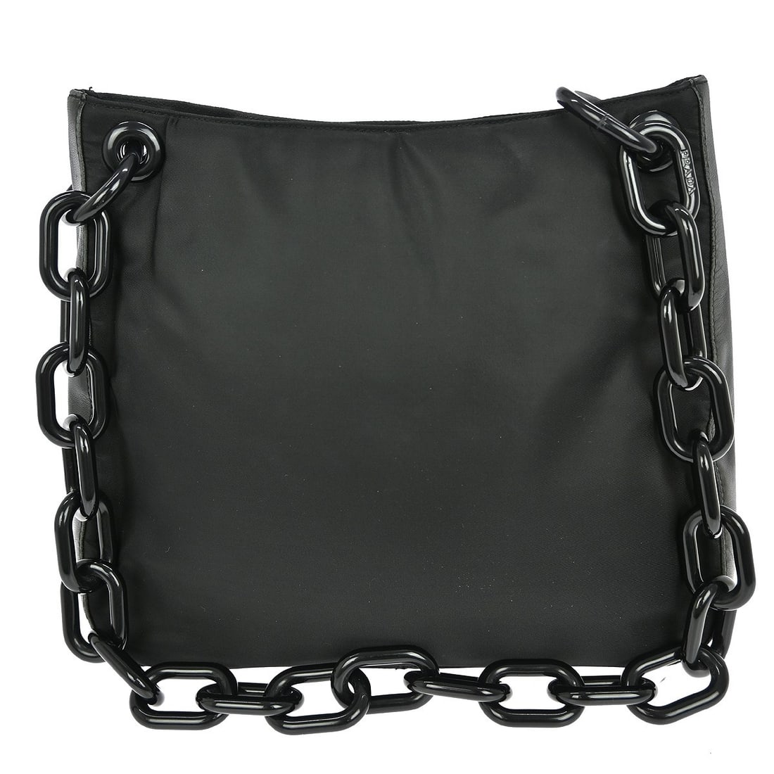 Prada Nylon Medium Black Shoulder Bag With Logo Accent Model BR0143: Prada Nylon Medium Black Shoulder Bag With Logo Accent Model BR0143 This stylish PRADA shoulder bag is crafted from durable black nylon, making it perfect for casual occasions. It features a medium si
