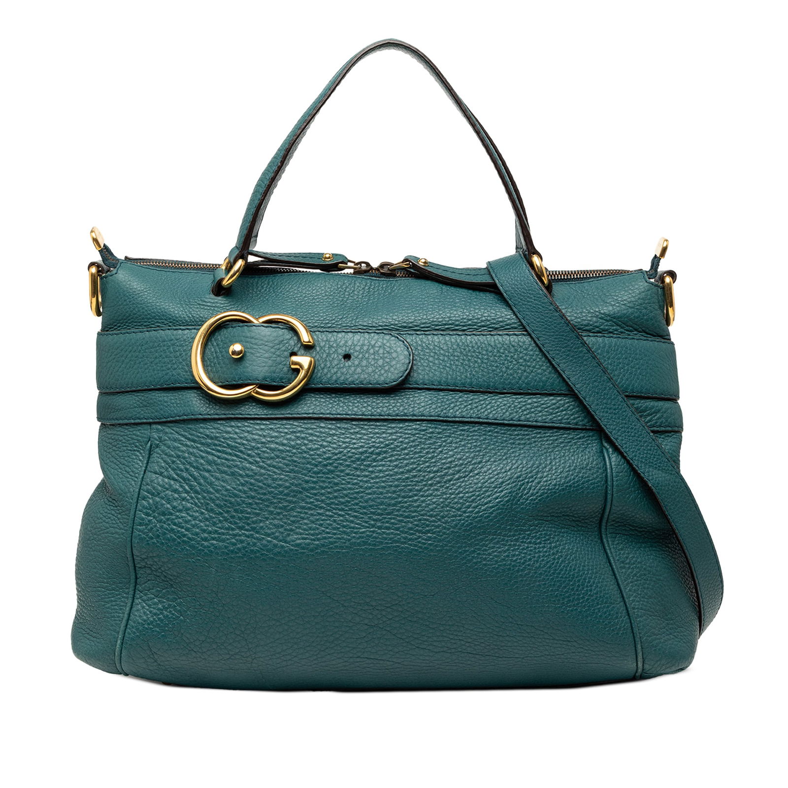 Gucci Ride Green Leather Medium Satchel with Top Handle and Strap: Gucci Ride Green Leather Medium Satchel with Top Handle and Strap This Gucci Medium Leather Ride Top Handle Bag features a green leather body with a flat top handle and a detachable flat strap. The de
