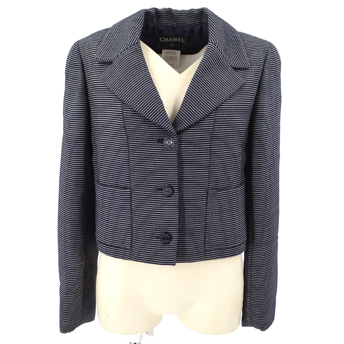 Chanel Navy Vintage Jacket 01P #38 Wool Silk Blend (1 of 10)